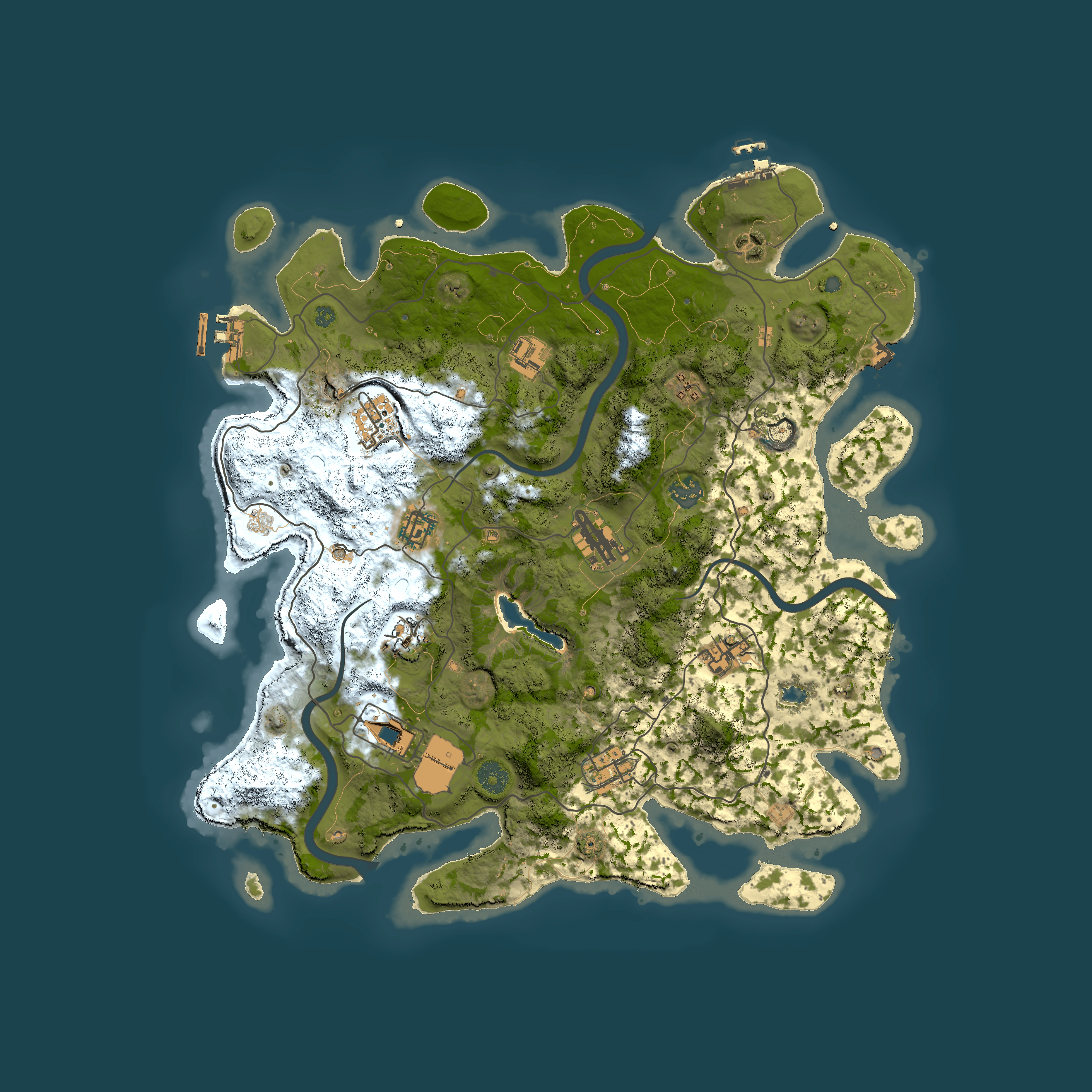 Full top-down render of Rust map seed 6447077, 4000x4000m
