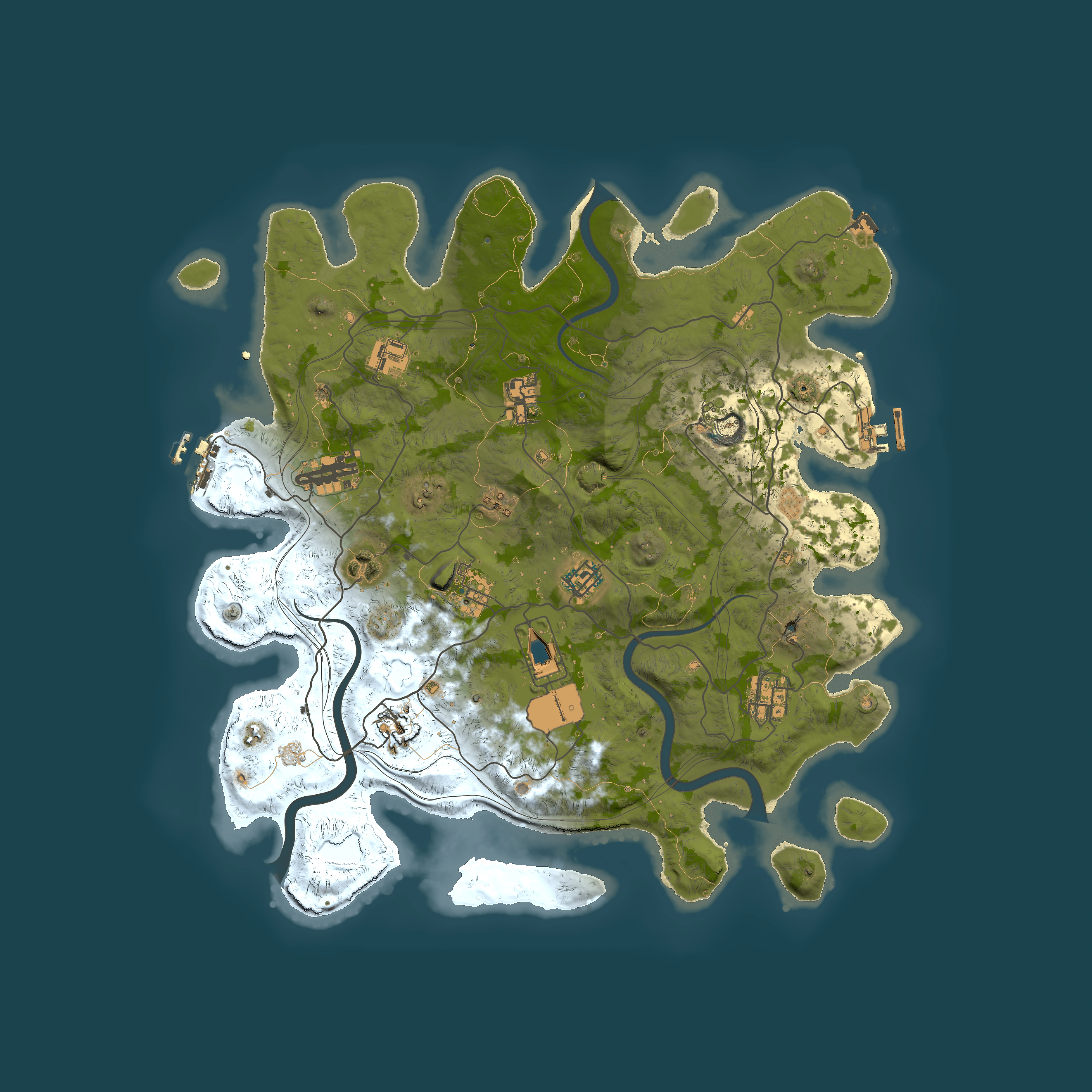 Full top-down render of Rust map seed 1337, 4000x4000m
