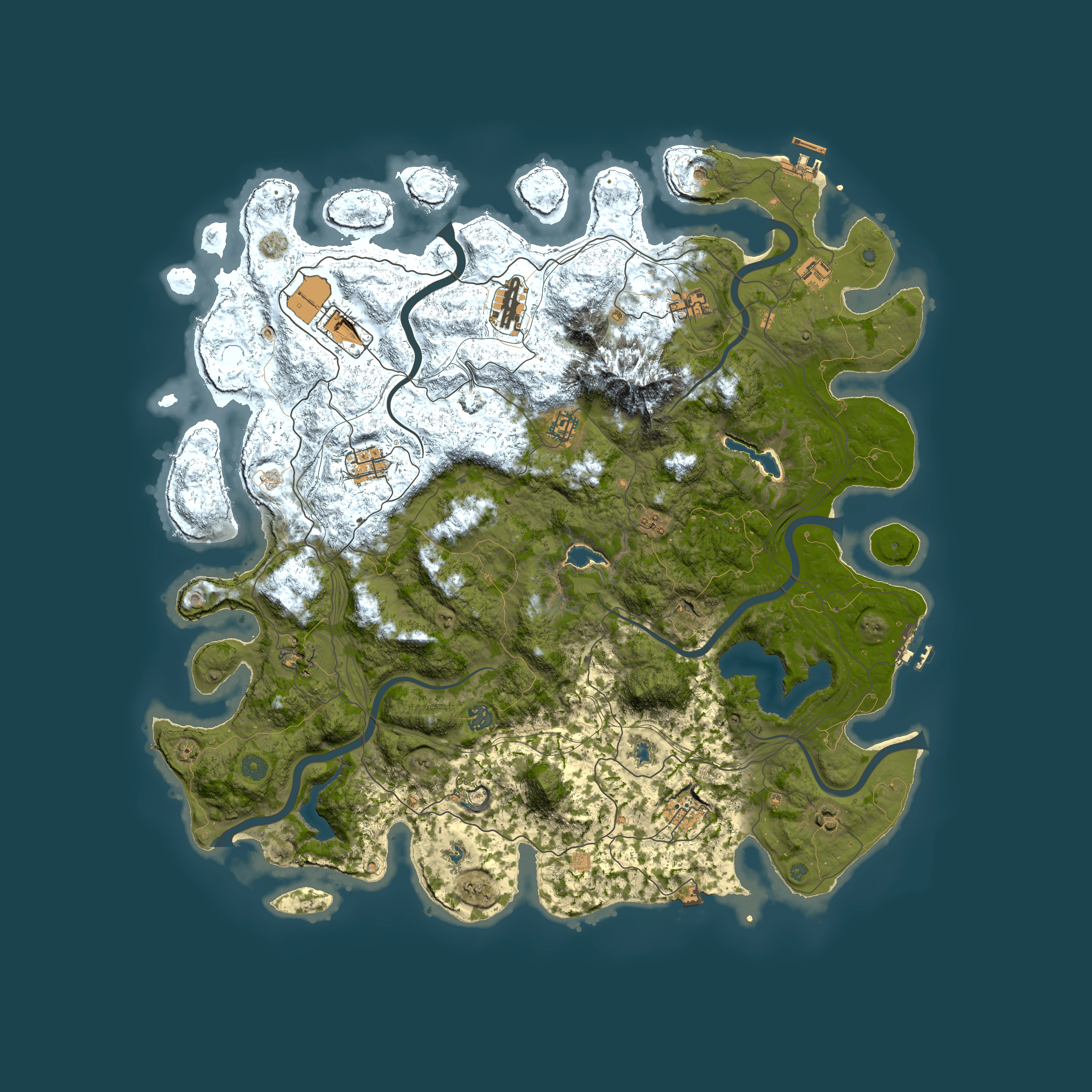 Full top-down render of Rust map seed 303137426, 5000x5000m