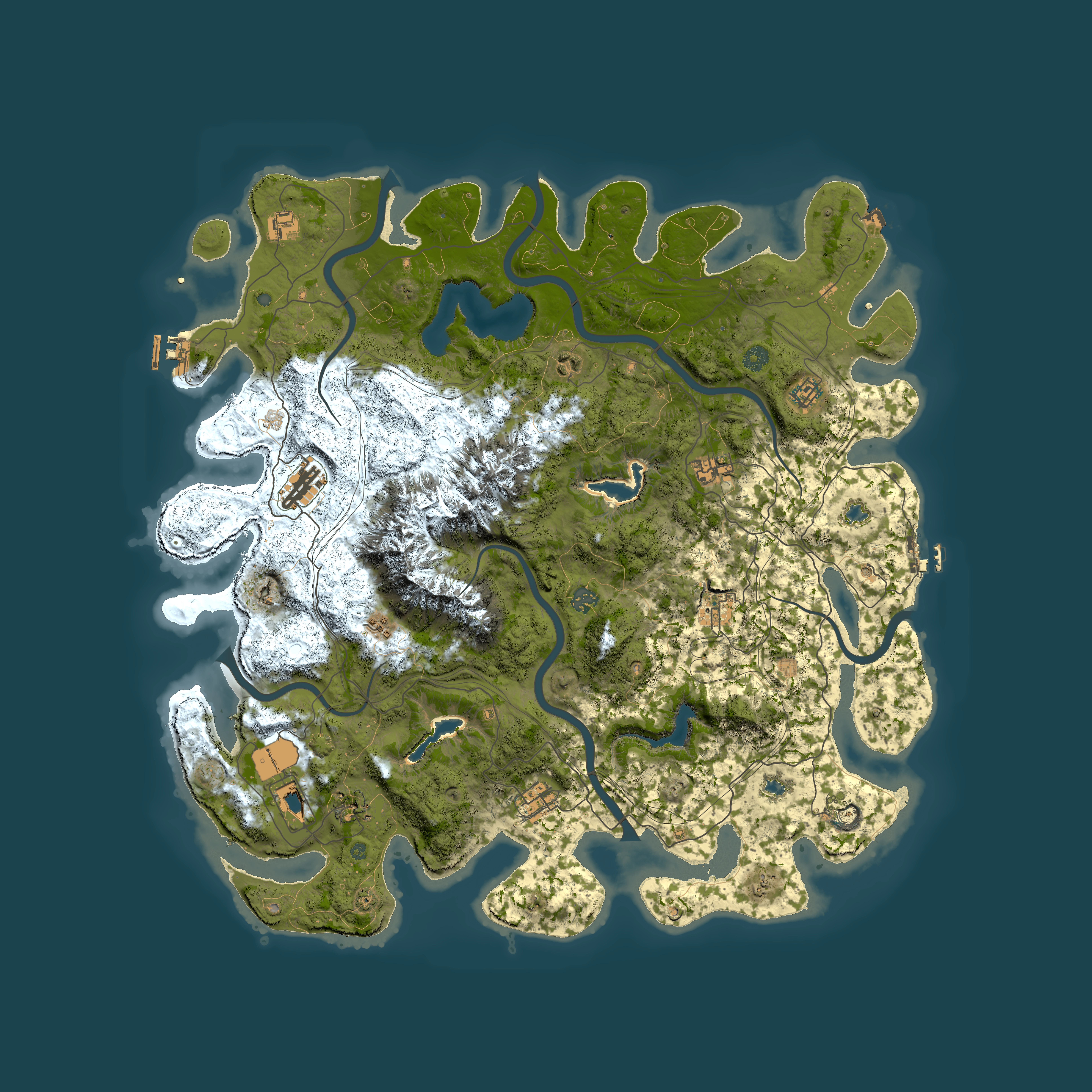Full top-down render of Rust map seed 1466070204, 5000x5000m