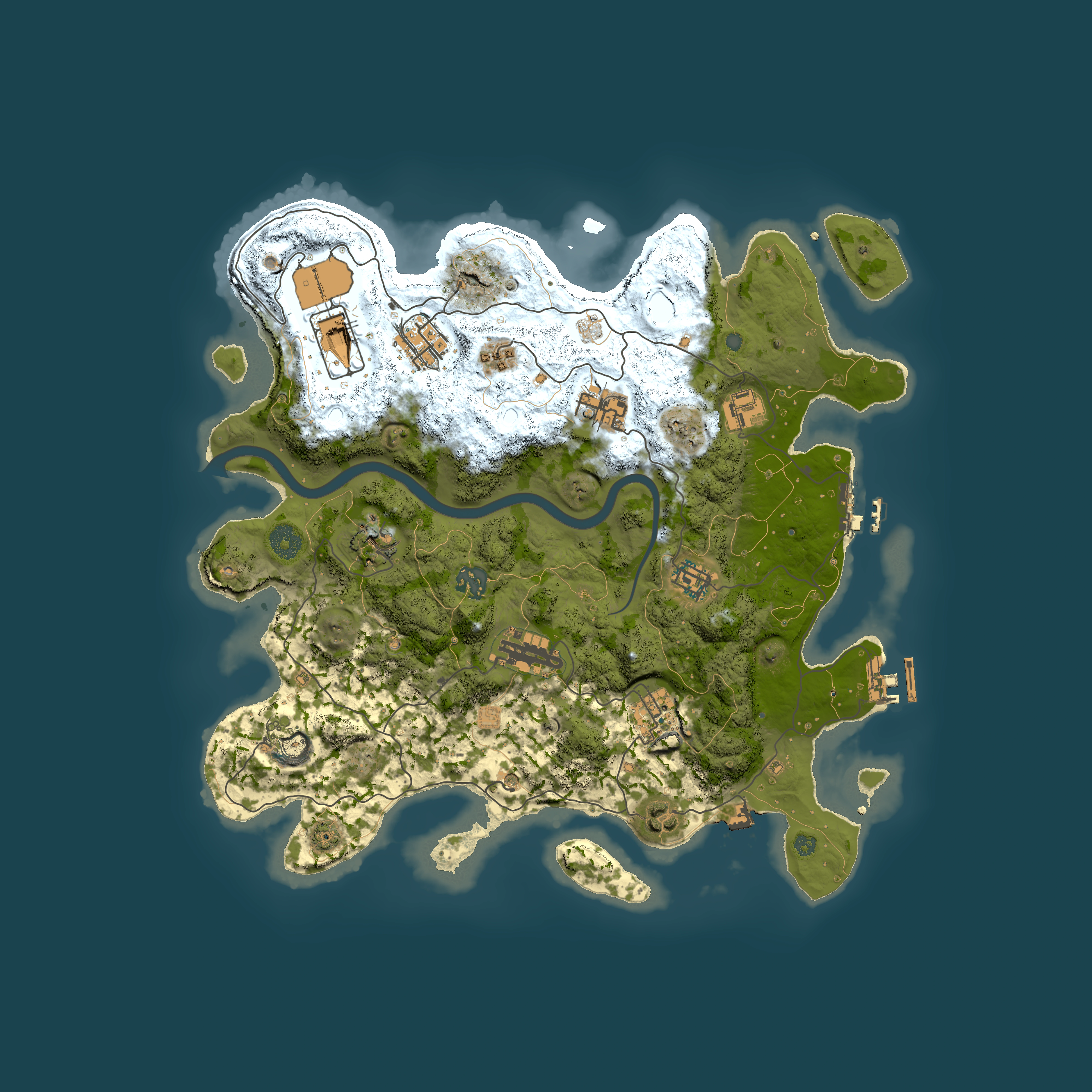 Full top-down render of Rust map seed 1465586967, 3800x3800m