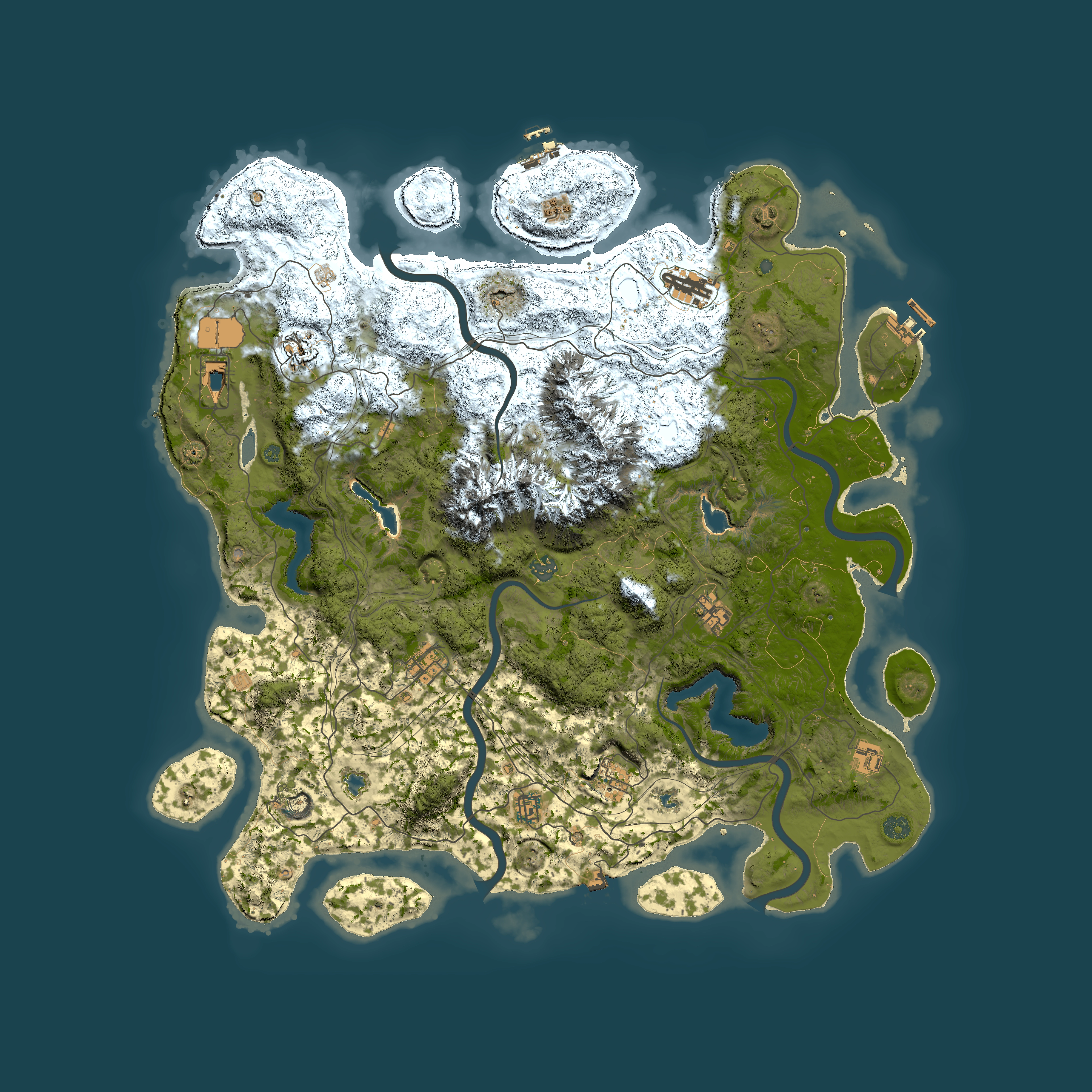 Full top-down render of Rust map seed 2134563210, 5000x5000m