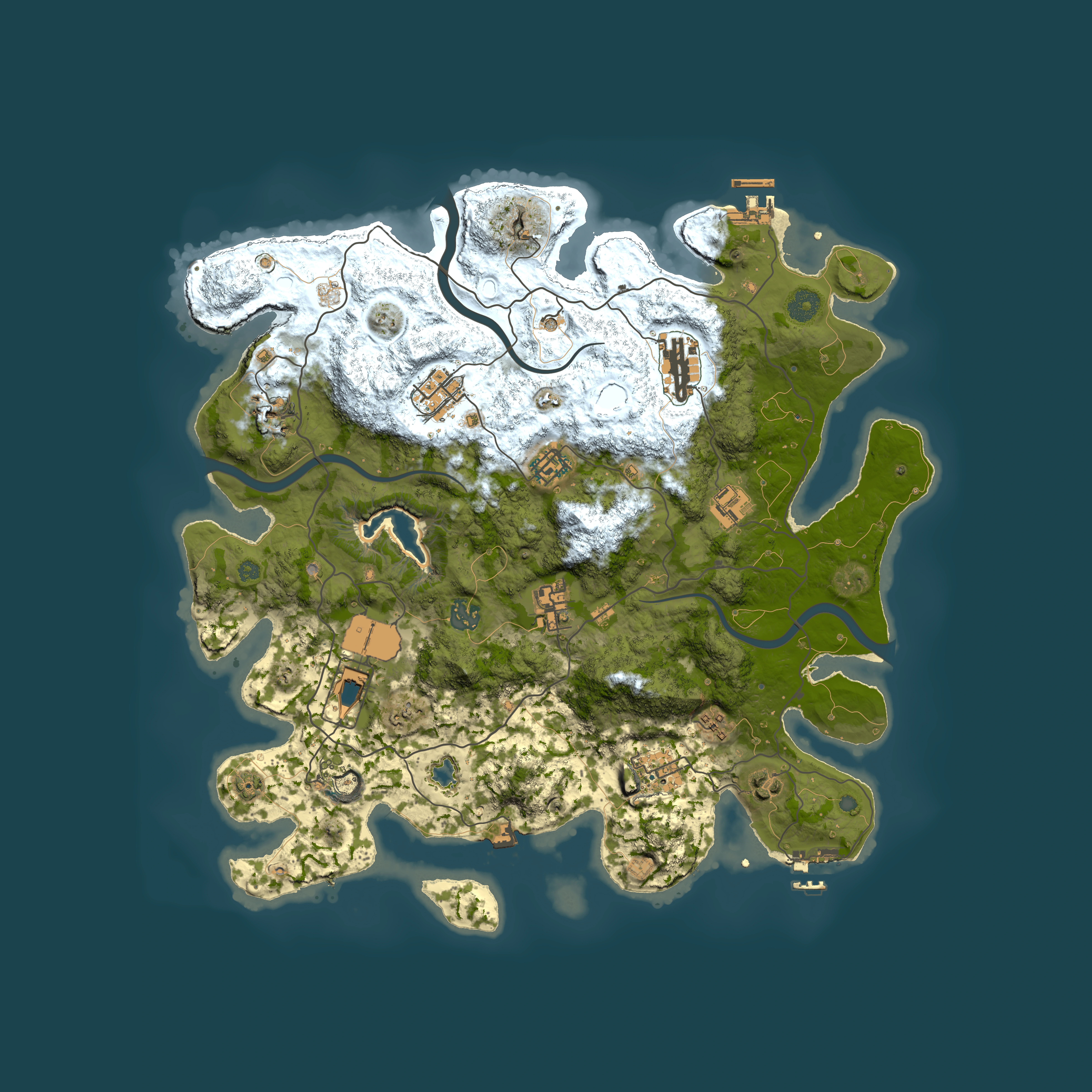 Full top-down render of Rust map seed 581299536, 4000x4000m
