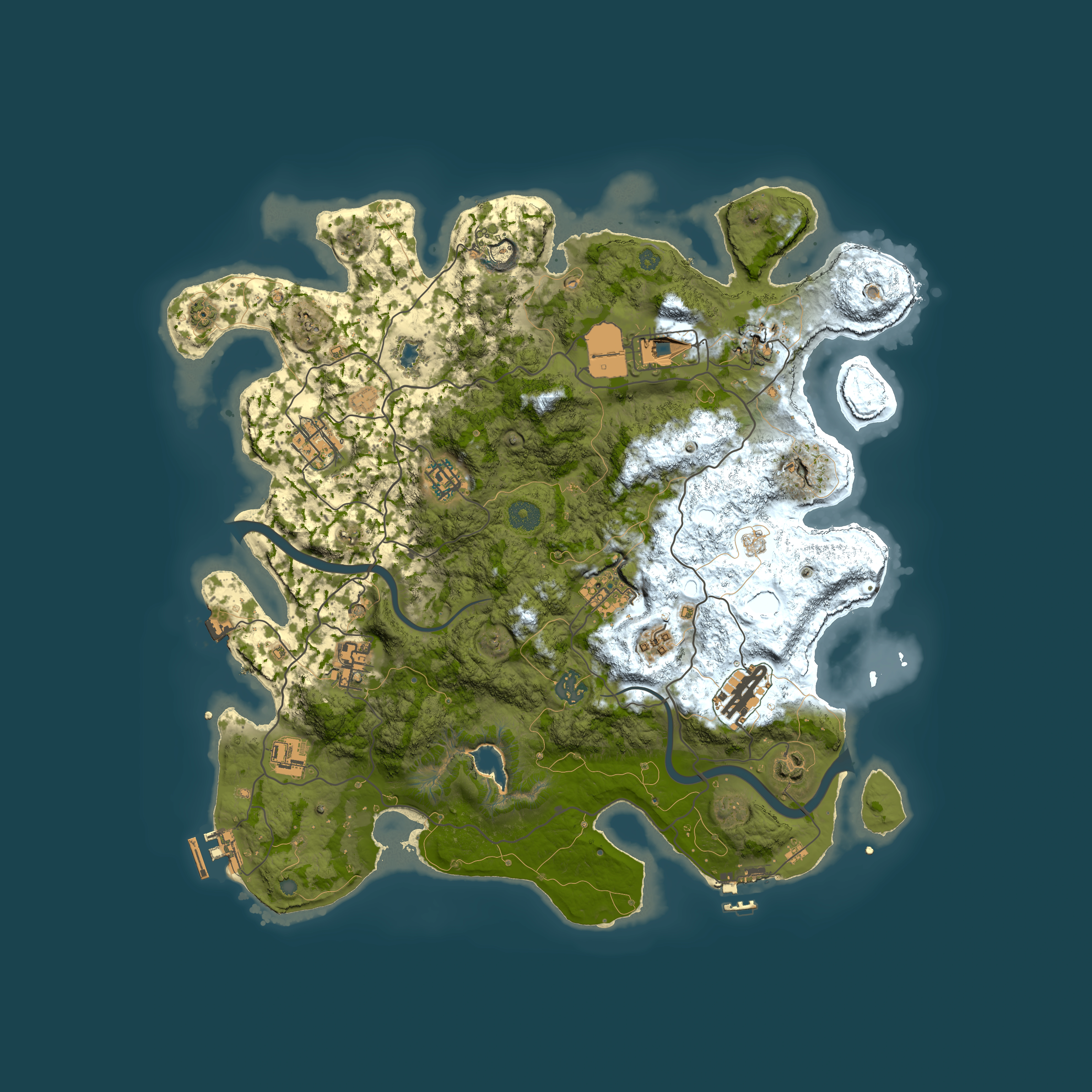 Full top-down render of Rust map seed 364966801, 4000x4000m