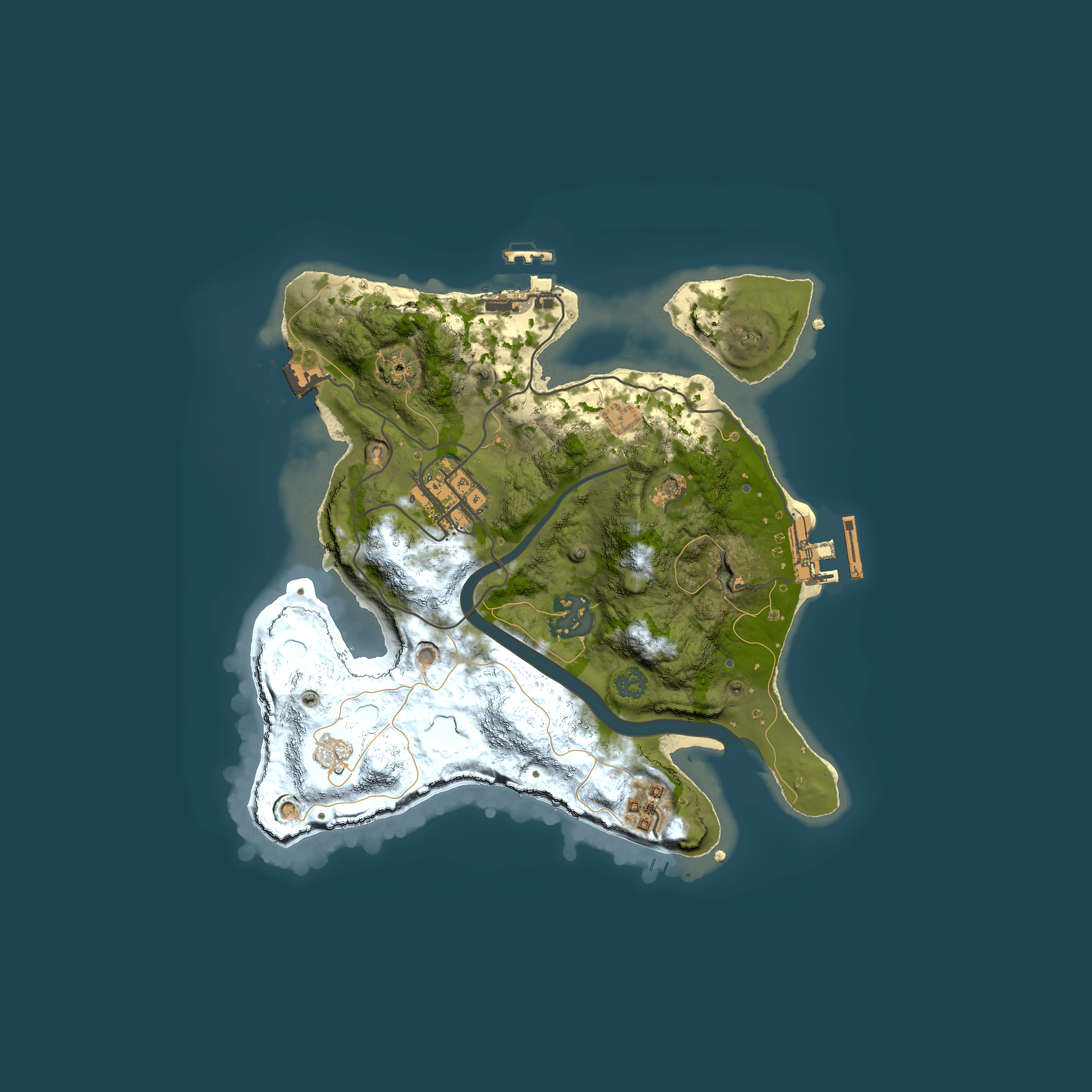 Full top-down render of Rust map seed 36493735, 2500x2500m