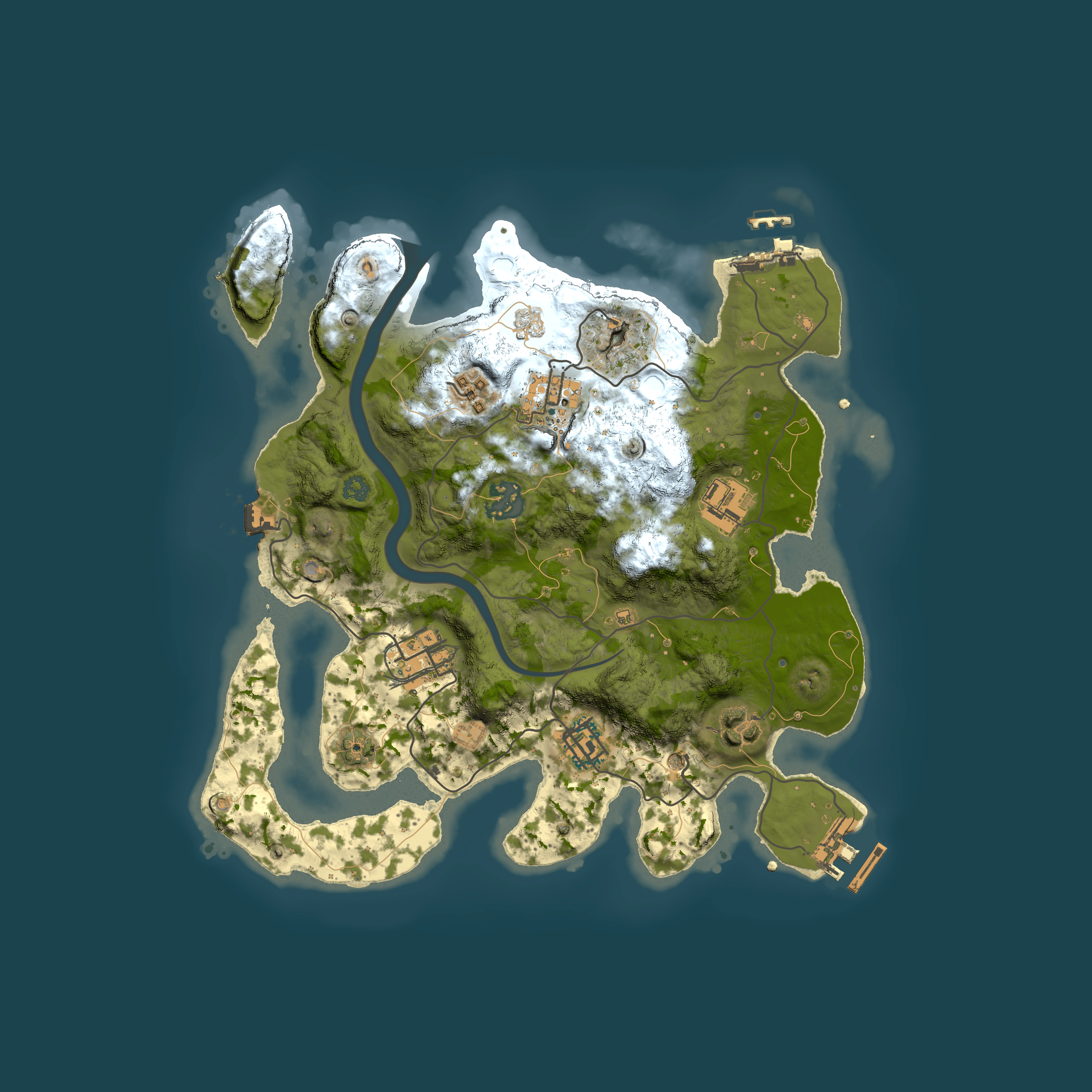 Full top-down render of Rust map seed 764864844, 3000x3000m
