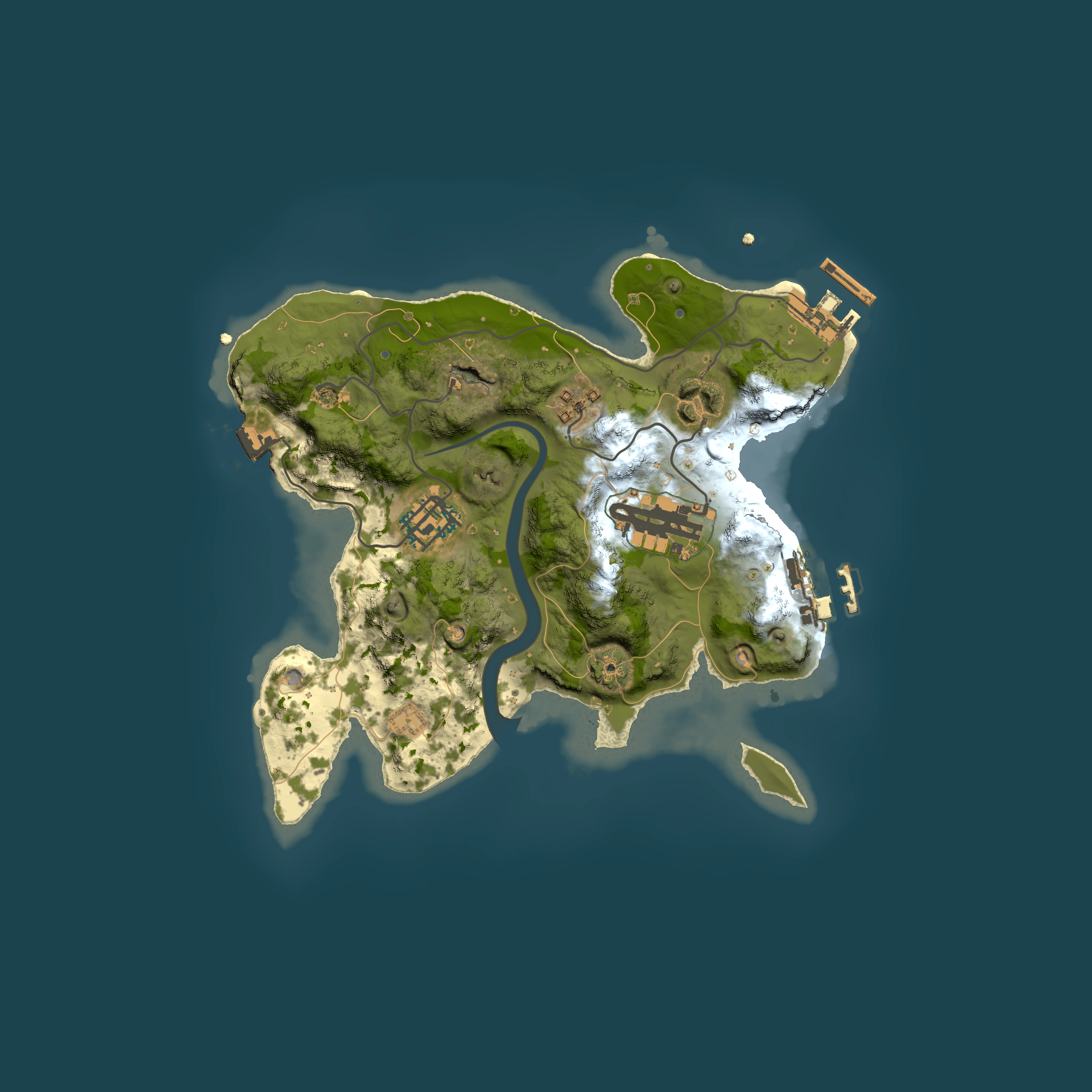 Full top-down render of Rust map seed 70384804, 2500x2500m