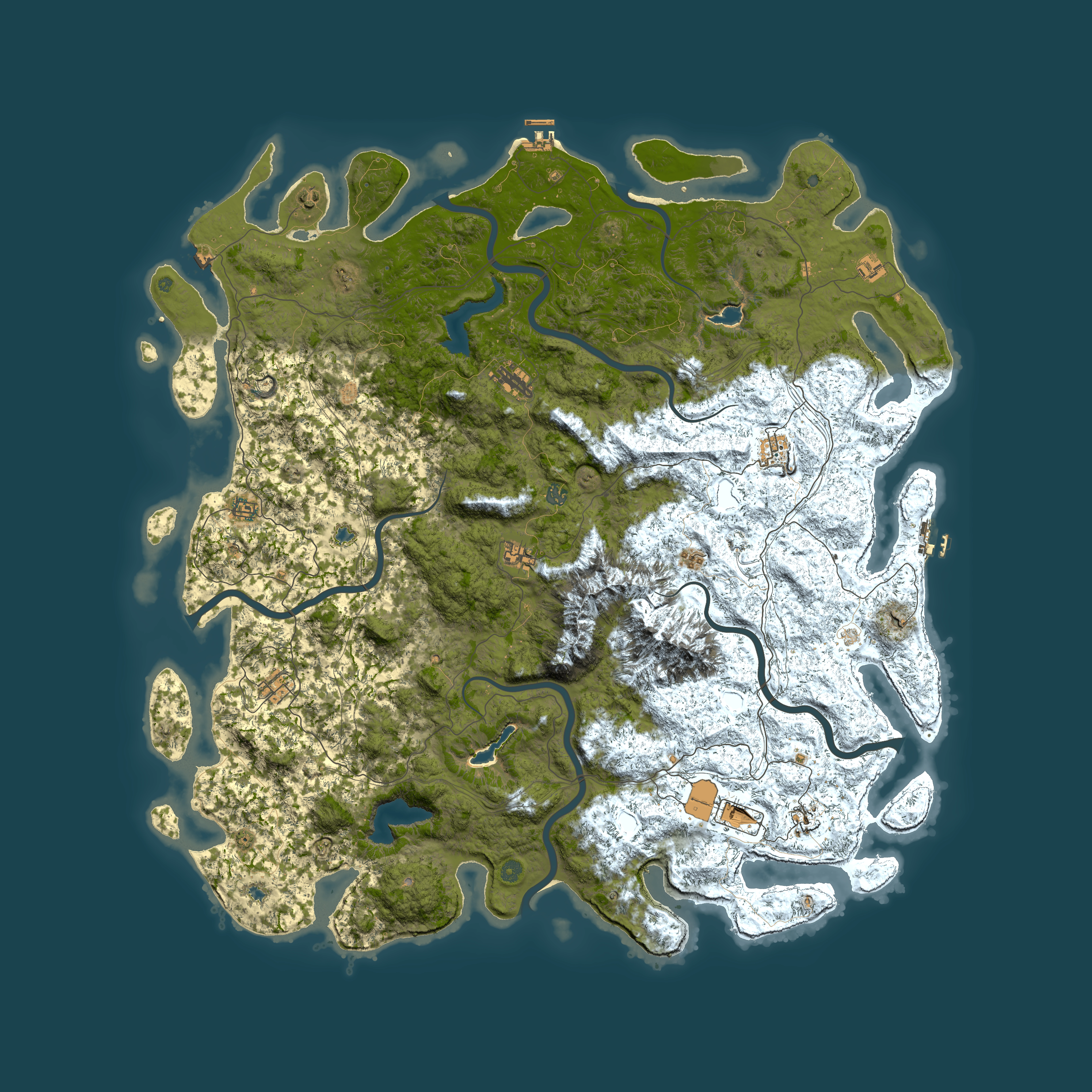 Full top-down render of Rust map seed 1663563943, 6000x6000m