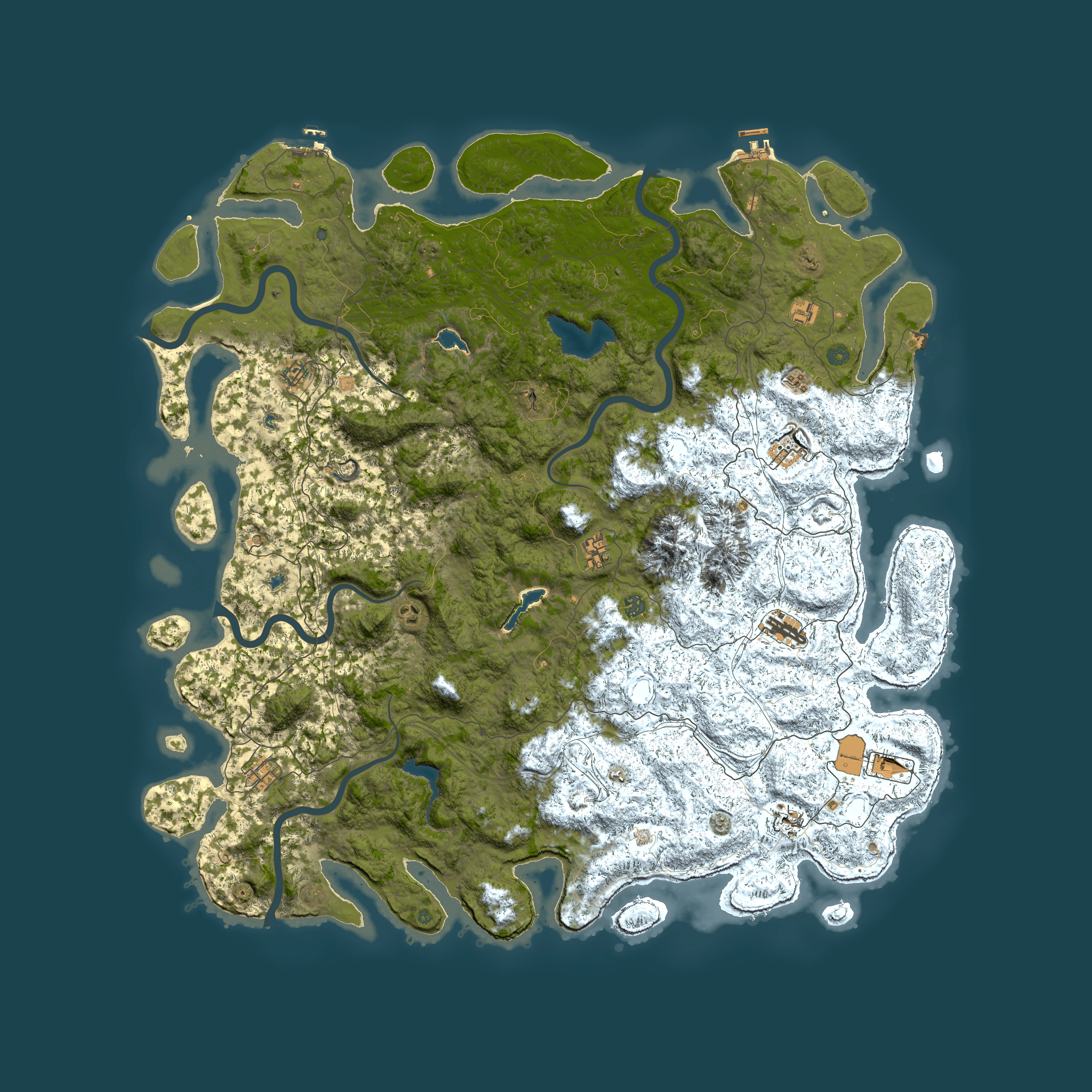 Full top-down render of Rust map seed 494971722, 6000x6000m