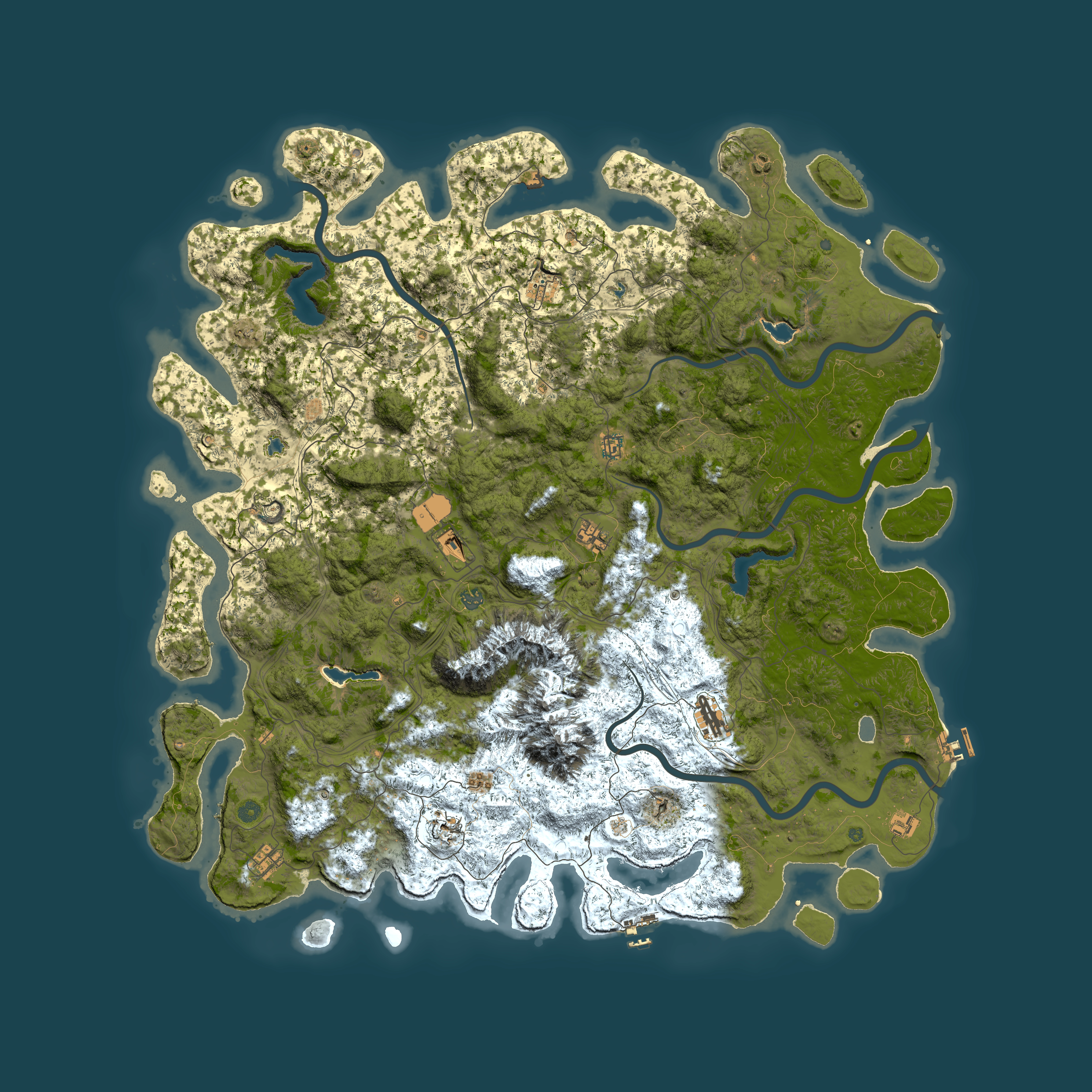 Full top-down render of Rust map seed 304878718, 6000x6000m
