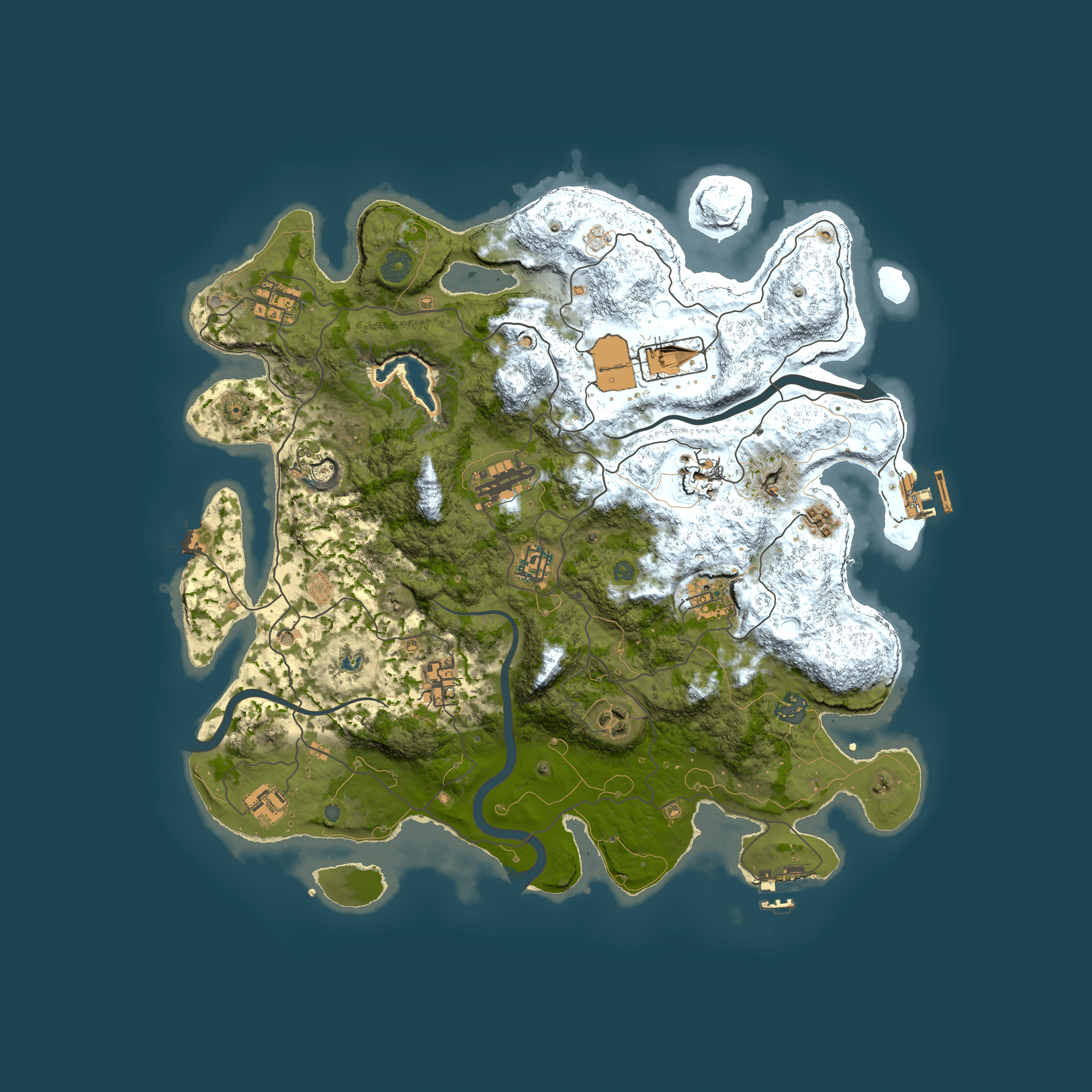 Full top-down render of Rust map seed 133884850, 4000x4000m