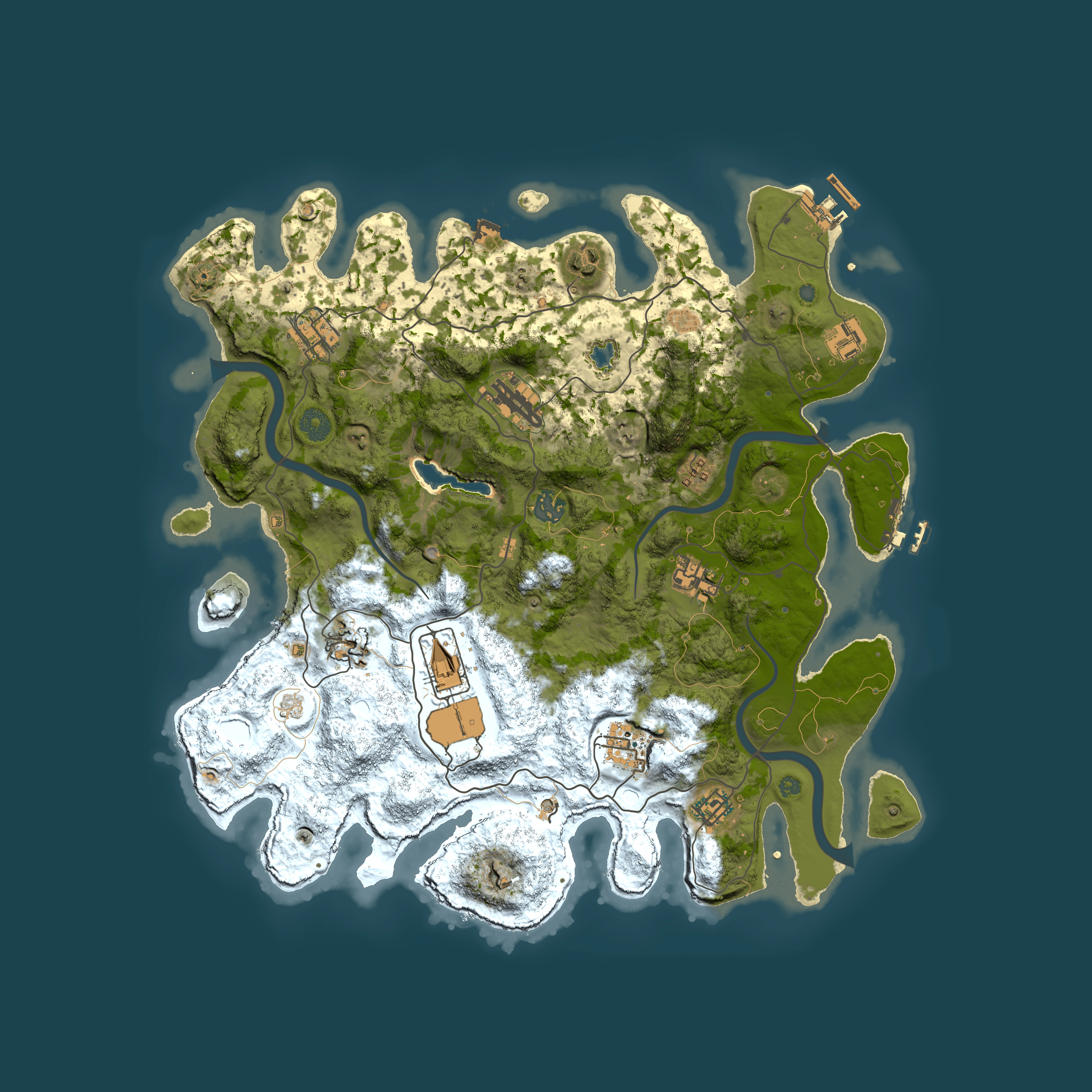 Full top-down render of Rust map seed 677593282, 4000x4000m