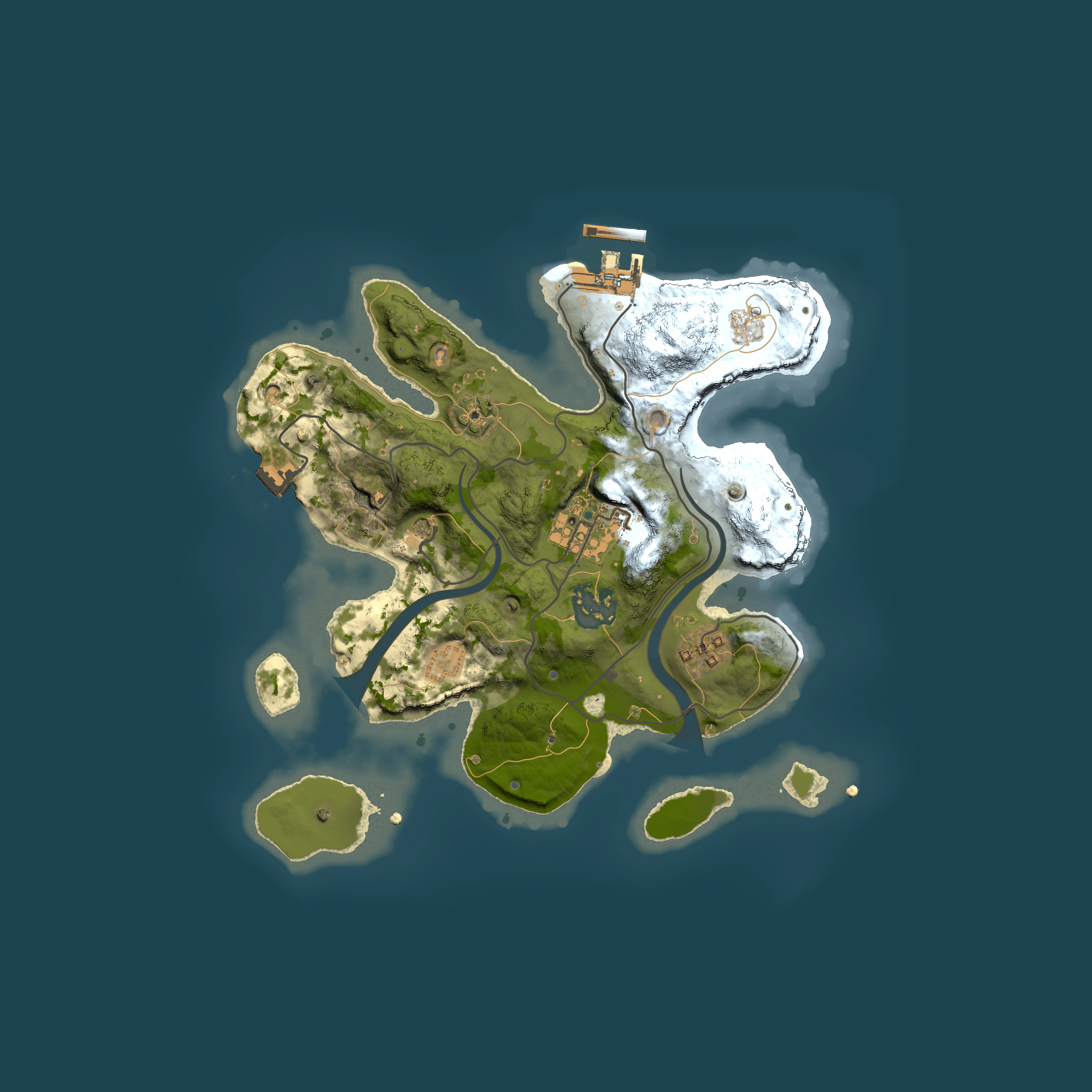 Full top-down render of Rust map seed 1618423431, 2500x2500m