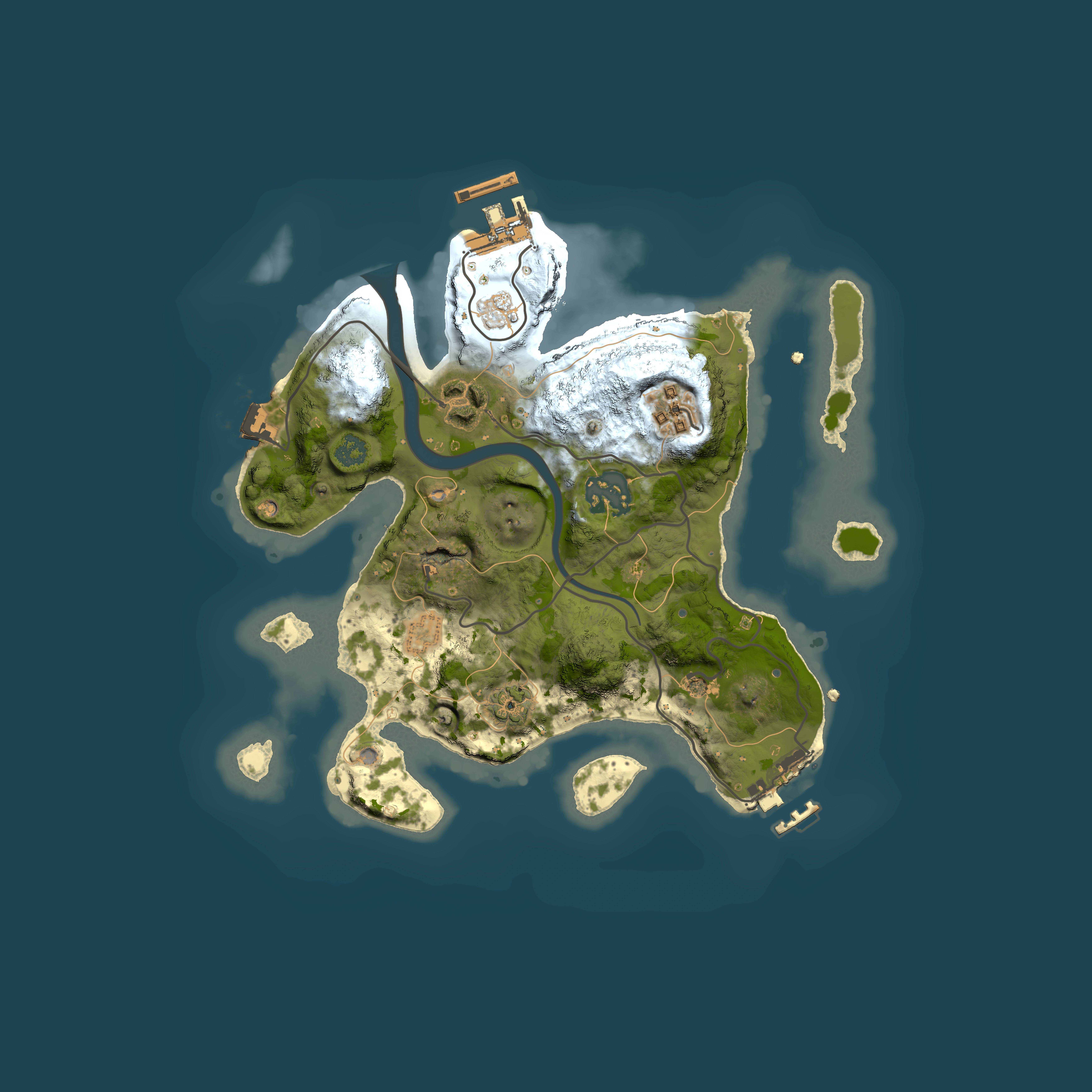 Full top-down render of Rust map seed 43579749, 2500x2500m