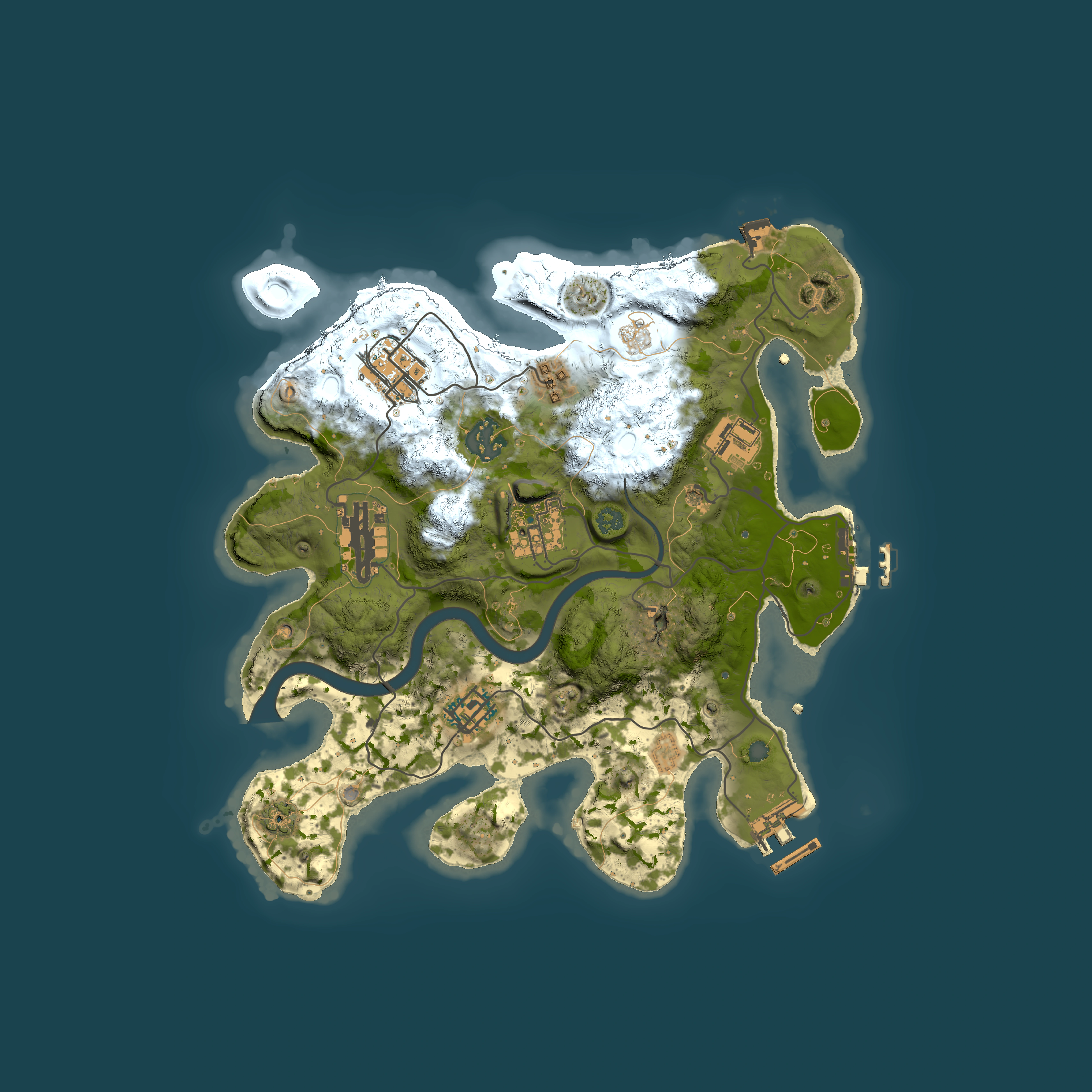 Full top-down render of Rust map seed 743822541, 3000x3000m