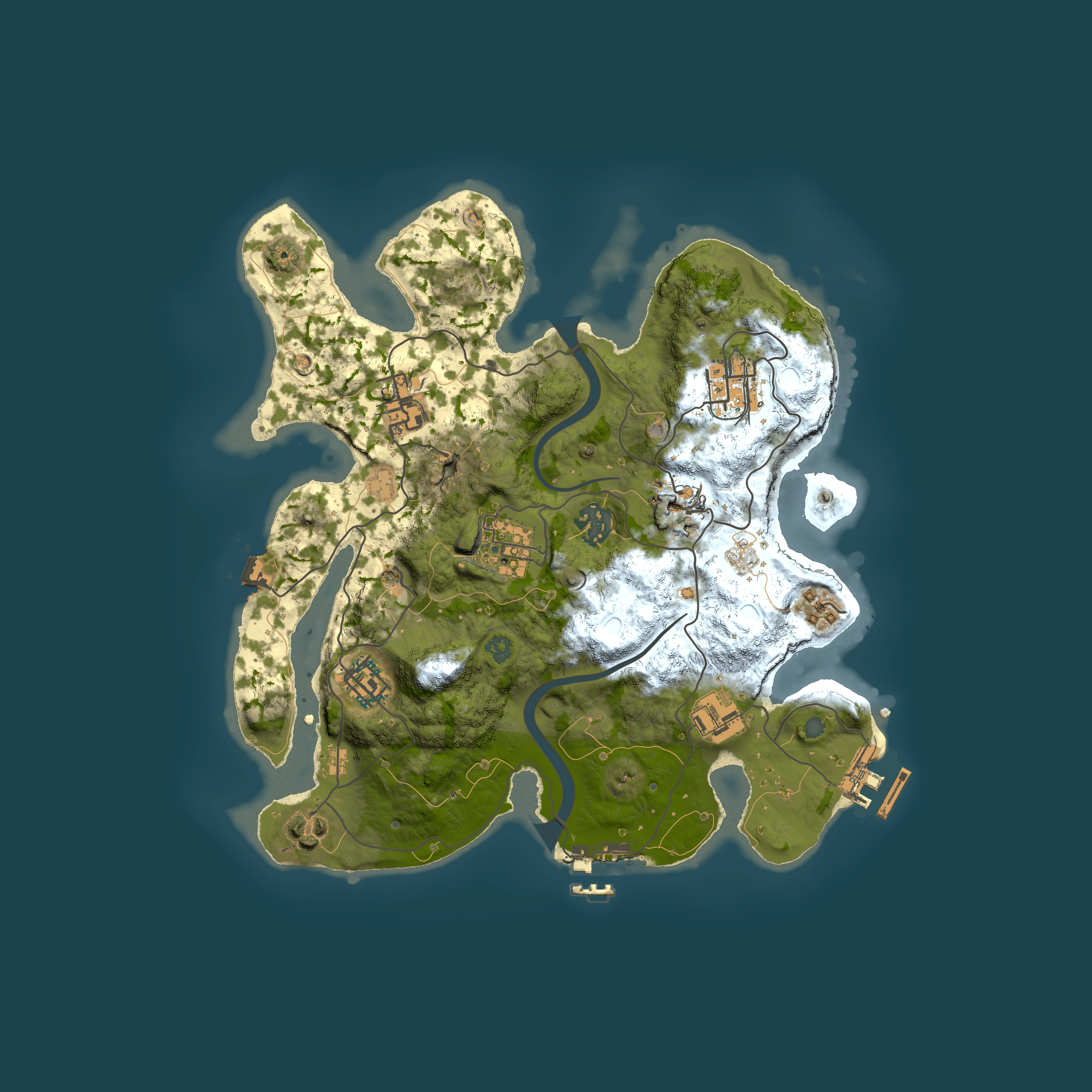 Full top-down render of Rust map seed 574600, 3000x3000m