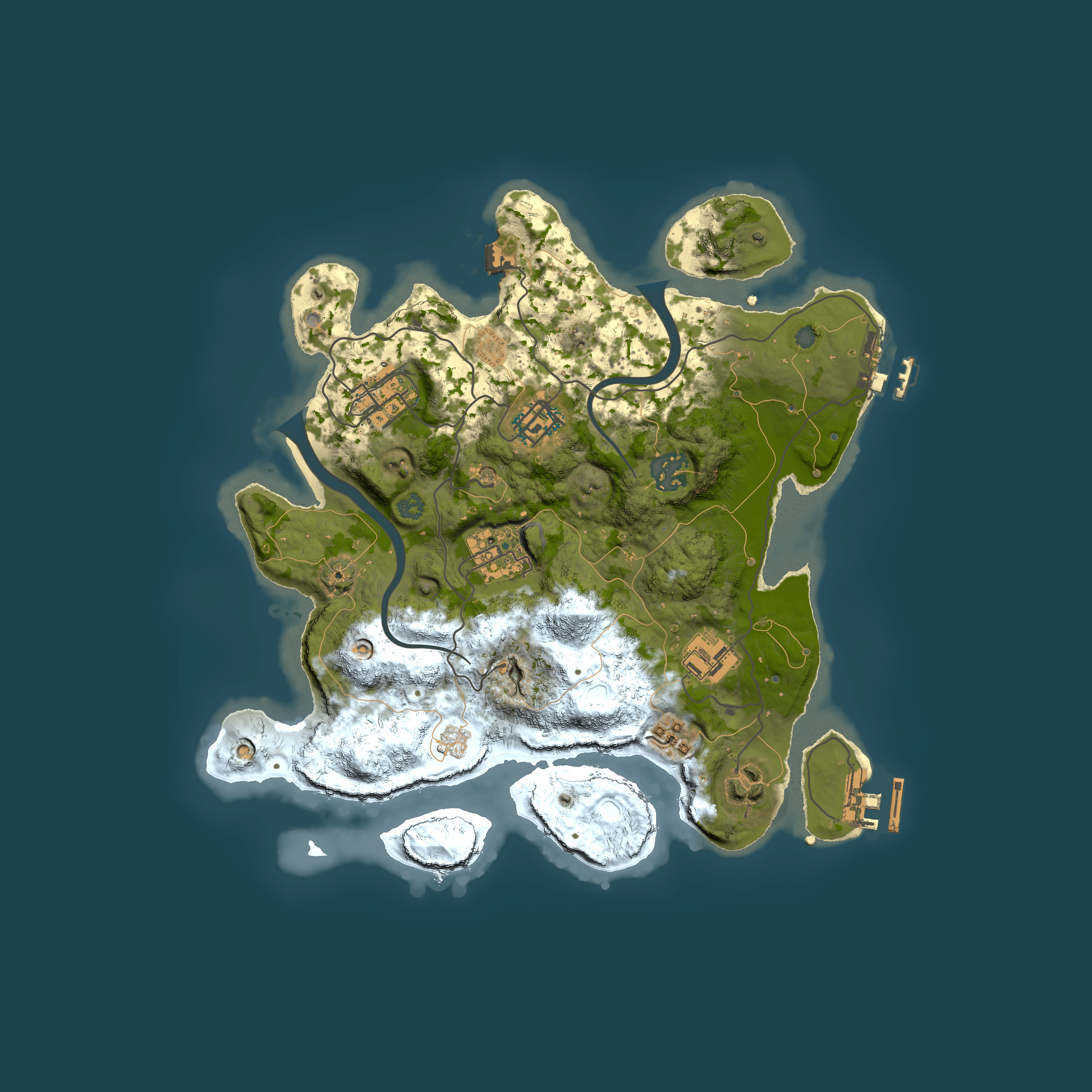 Full top-down render of Rust map seed 262664281, 3000x3000m
