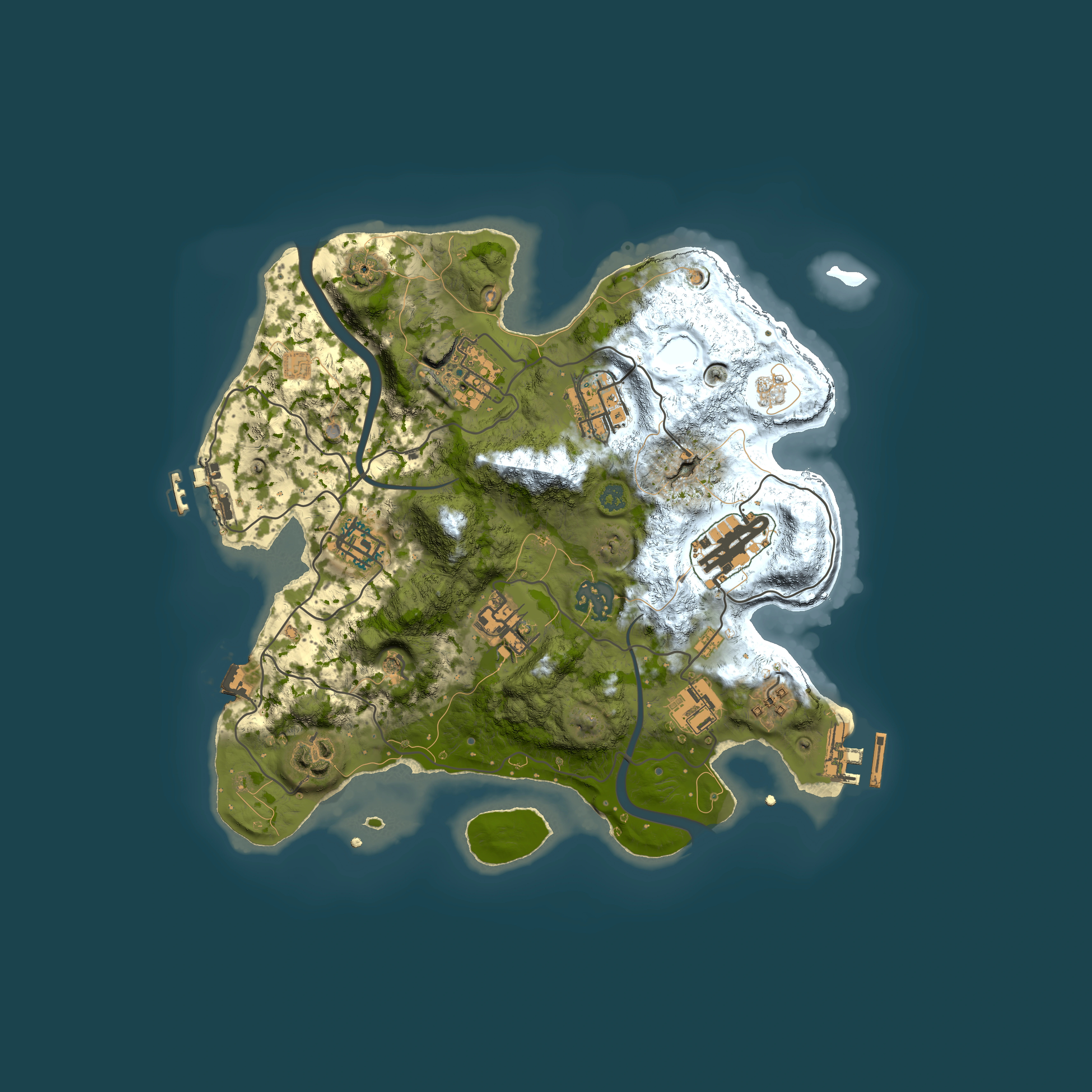 Full top-down render of Rust map seed 710792505, 3000x3000m