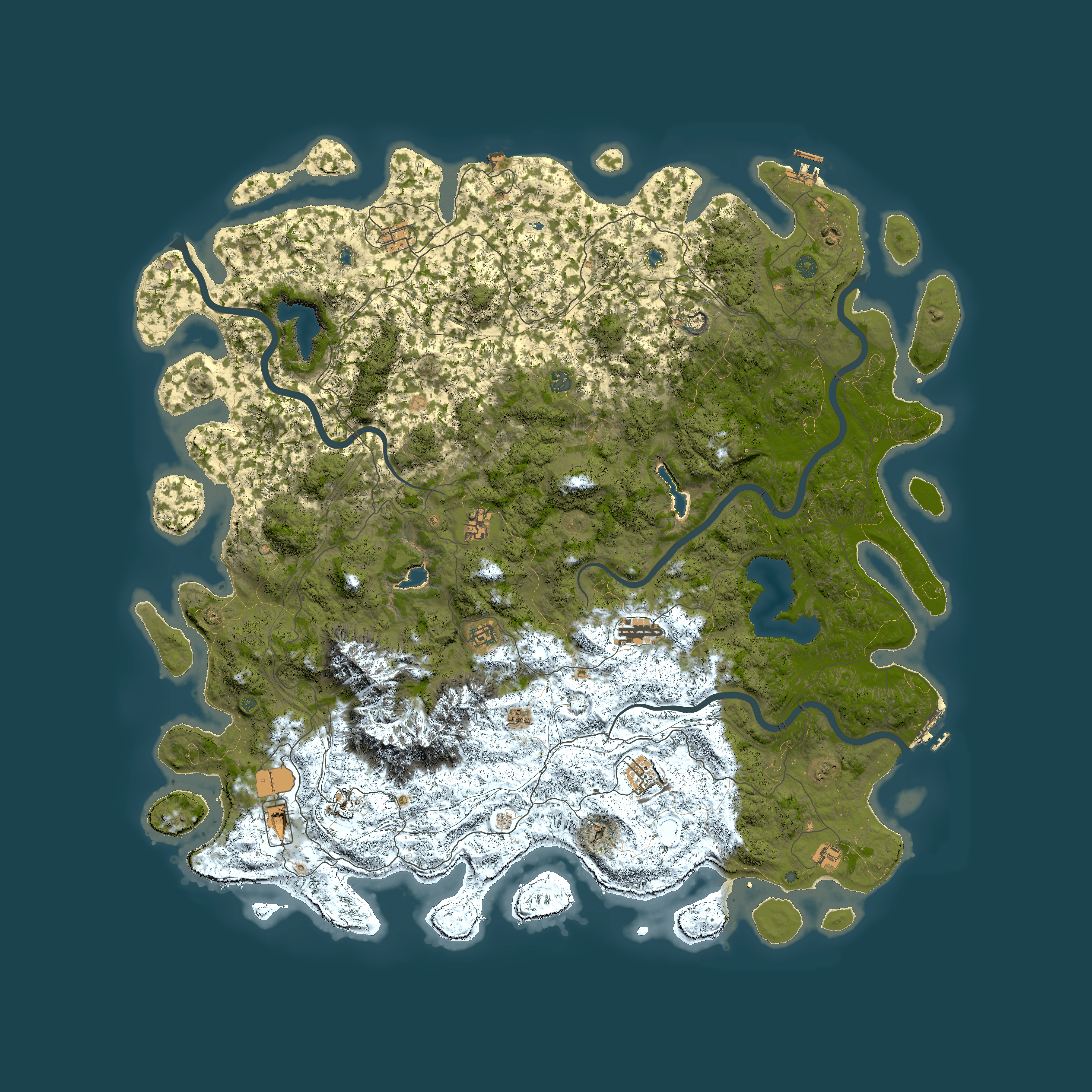 Full top-down render of Rust map seed 672445257, 6000x6000m