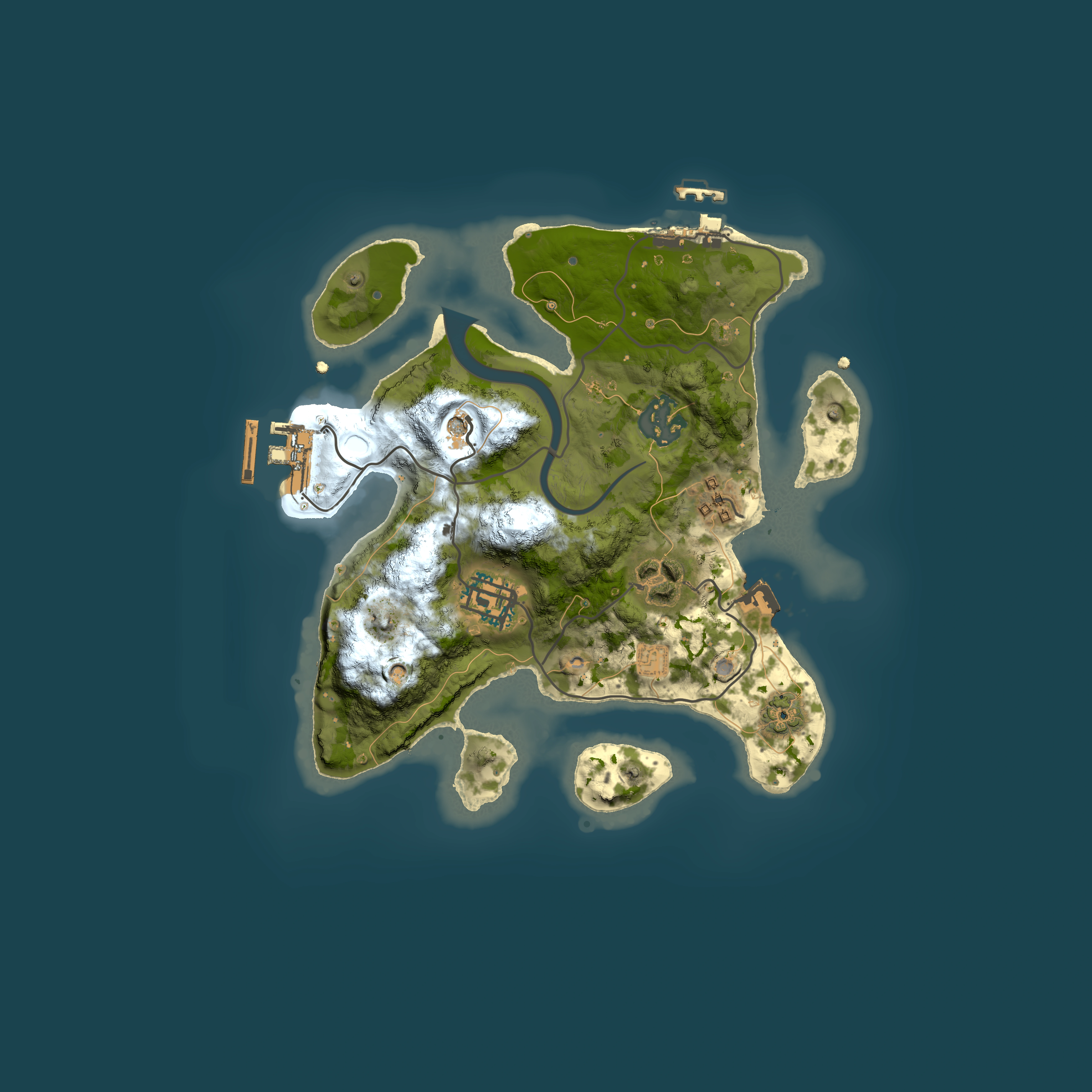 Full top-down render of Rust map seed 733843165, 2500x2500m