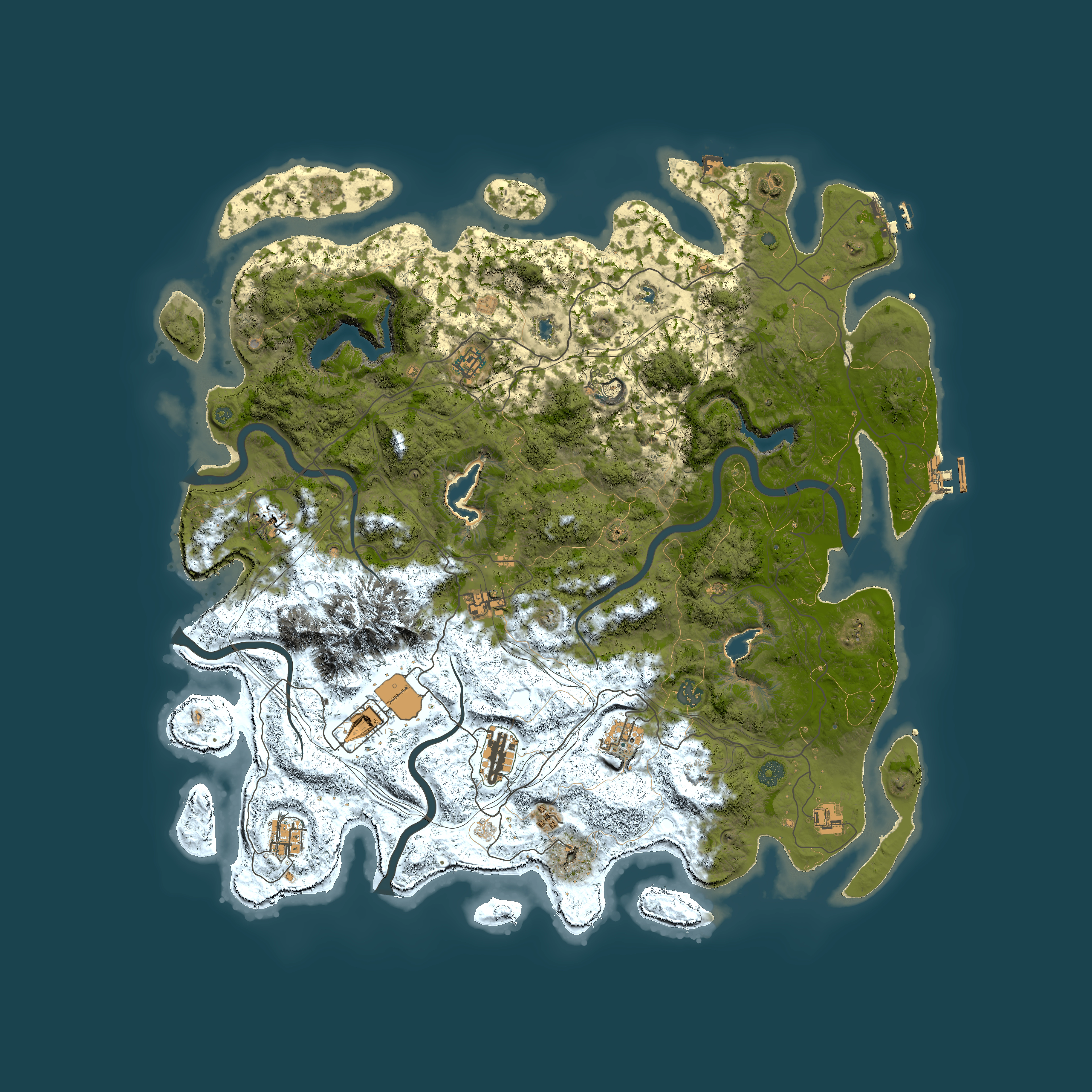 Full top-down render of Rust map seed 423994983, 5000x5000m
