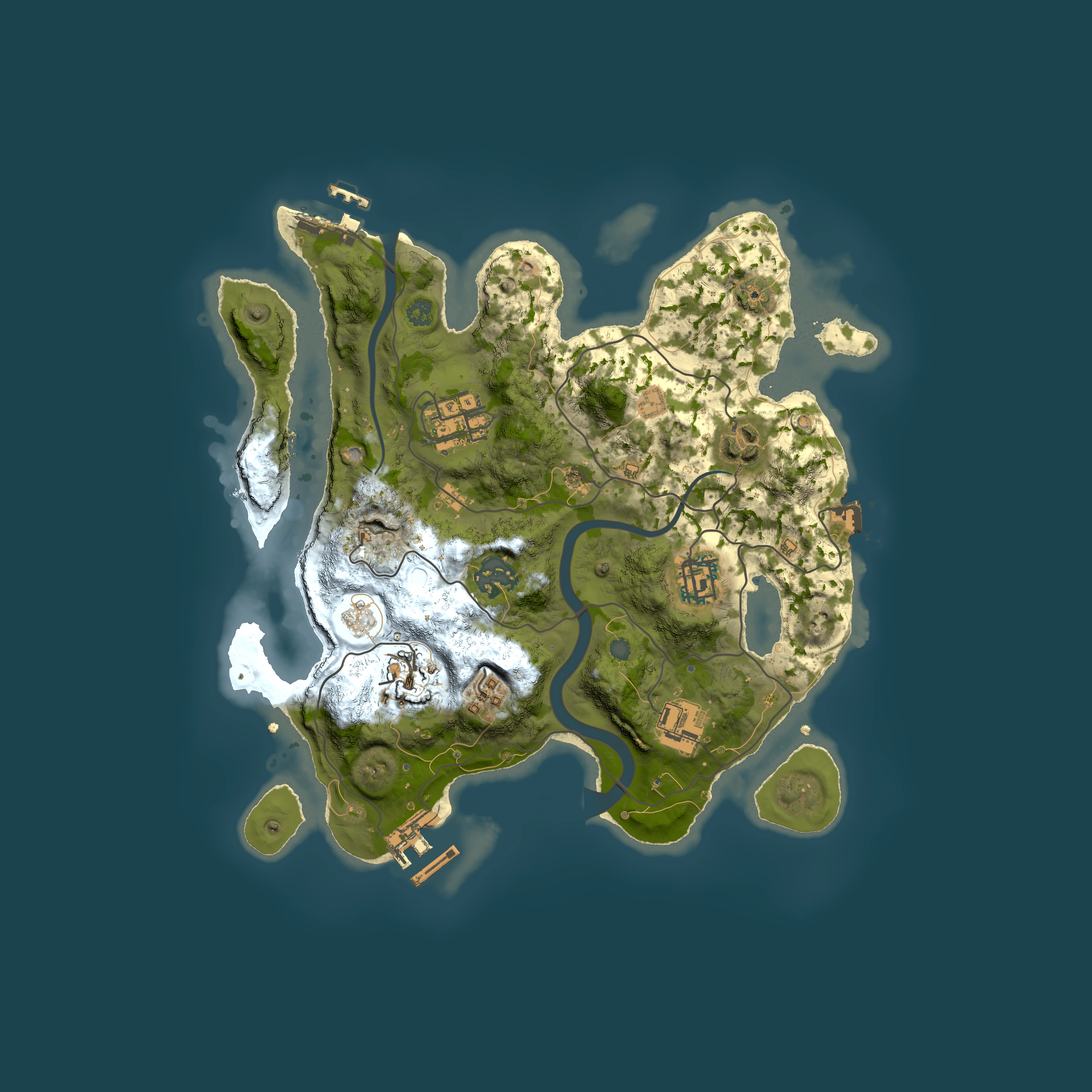 Full top-down render of Rust map seed 1111392624, 3000x3000m
