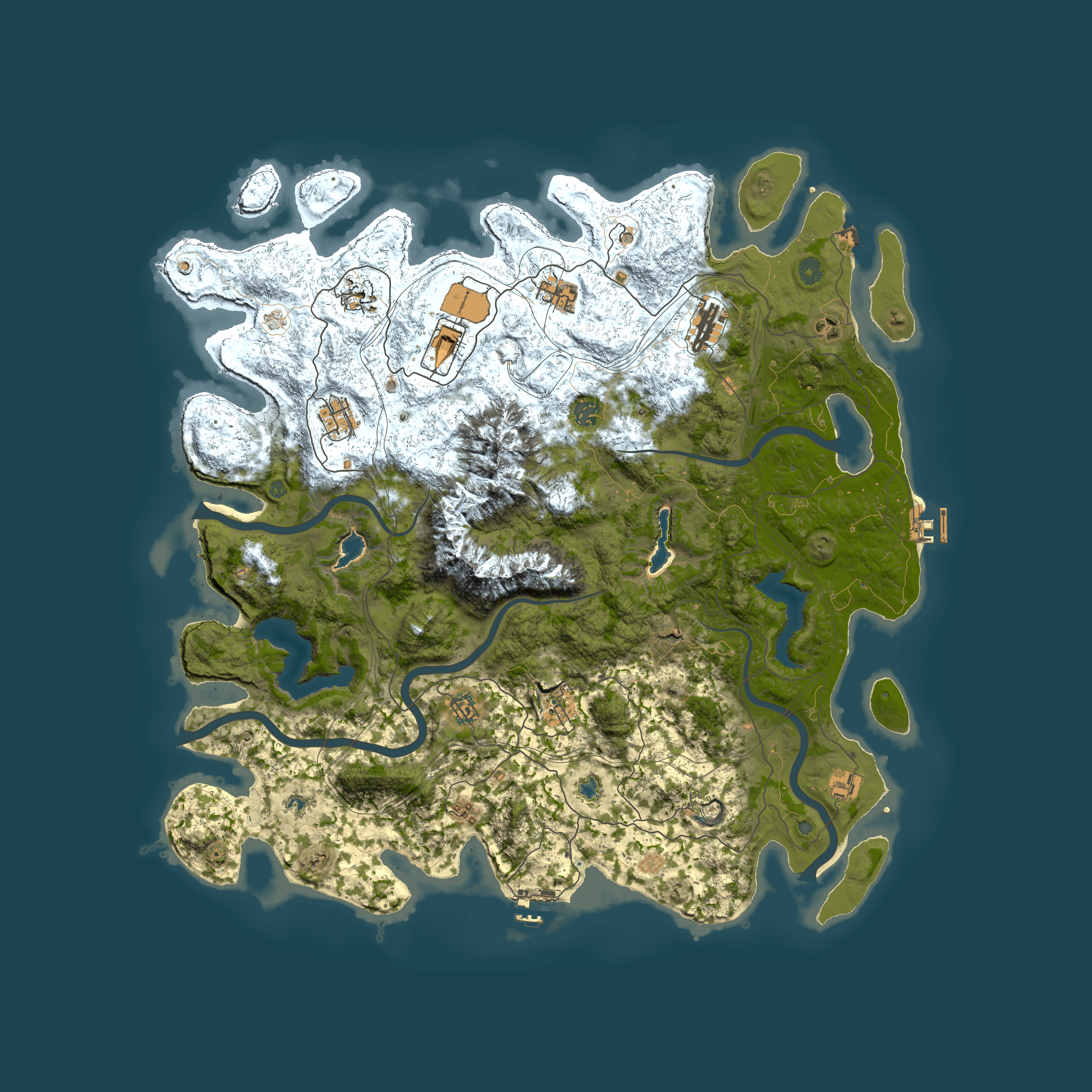 Full top-down render of Rust map seed 695651392, 5000x5000m