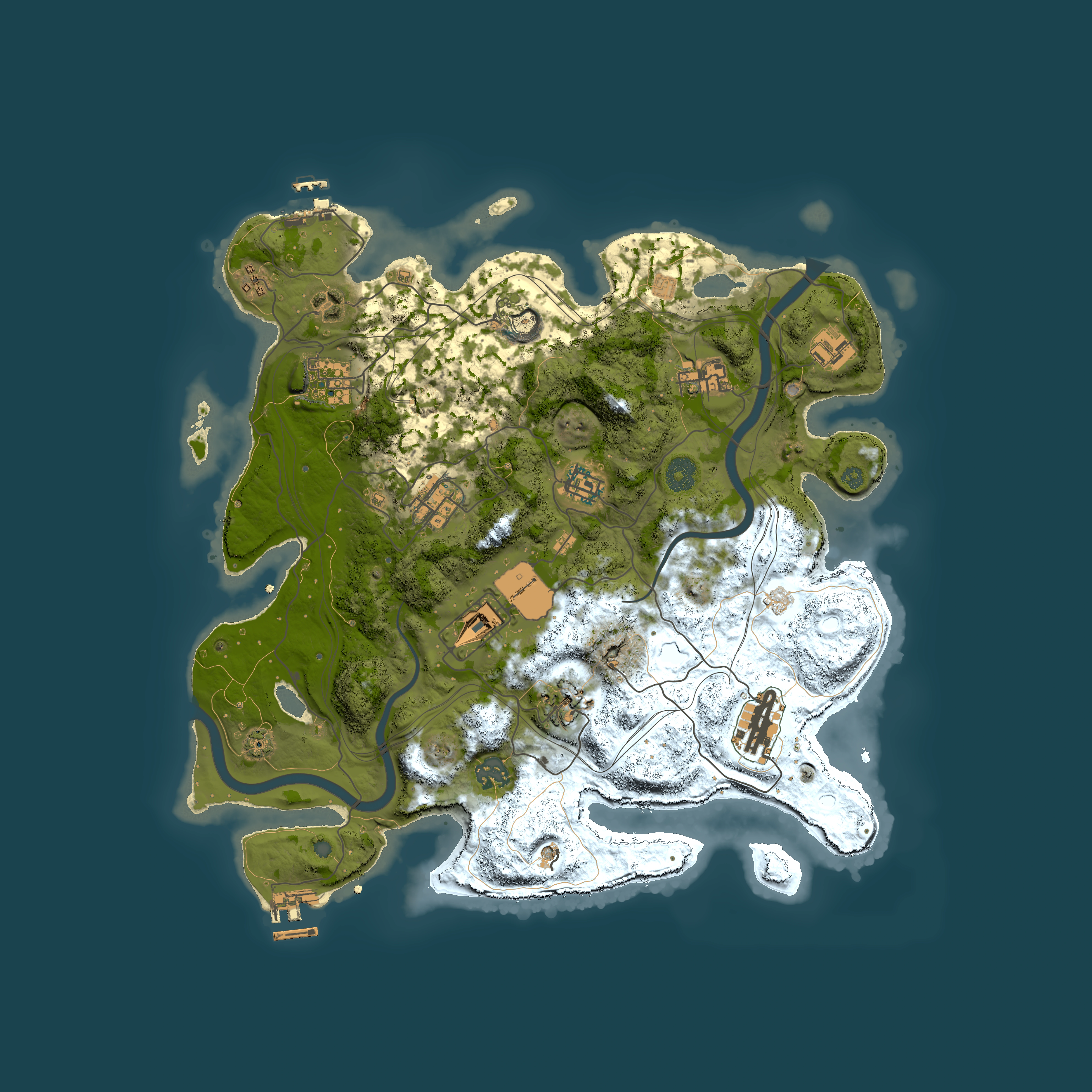 Full top-down render of Rust map seed 1337, 3800x3800m