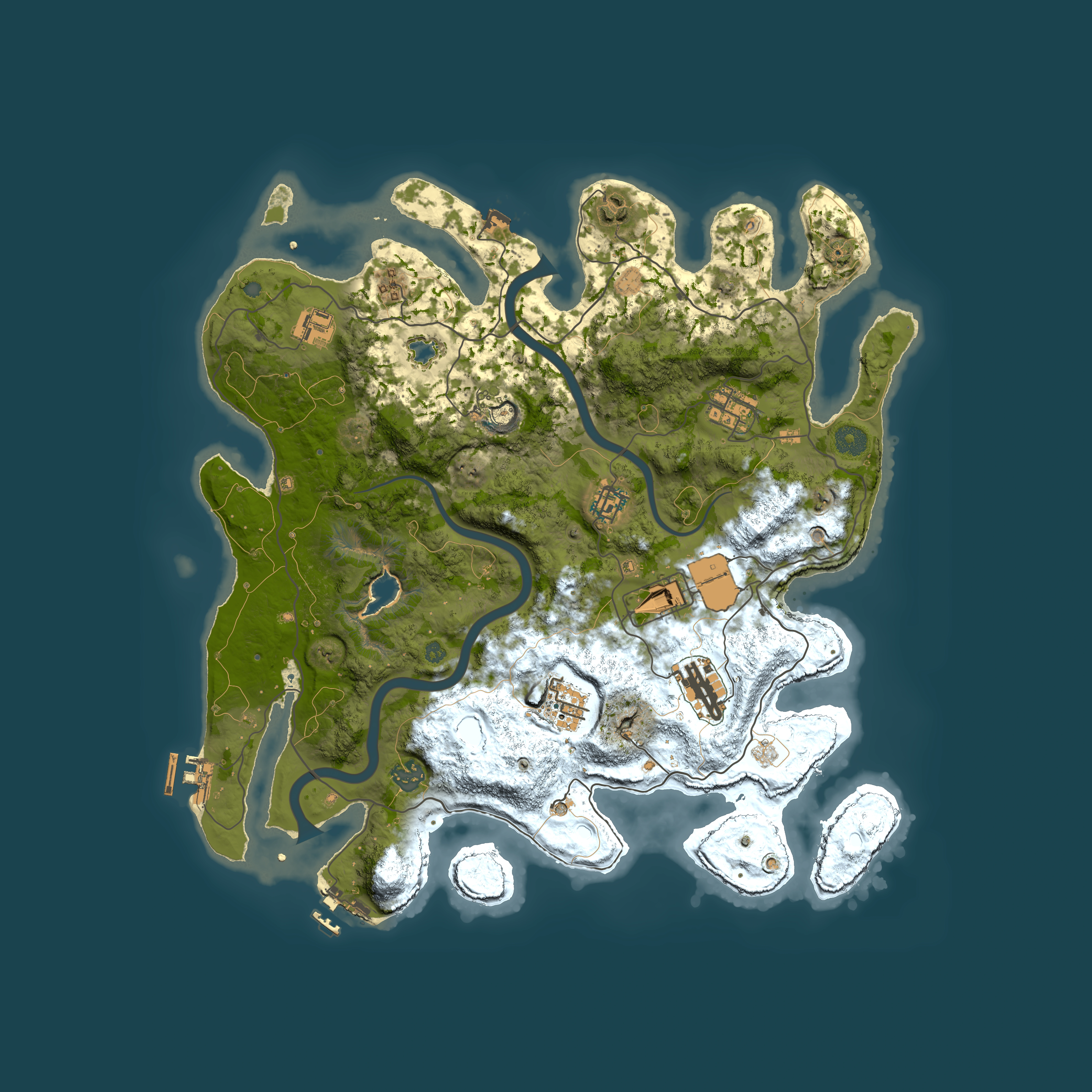 Full top-down render of Rust map seed 734039079, 4000x4000m