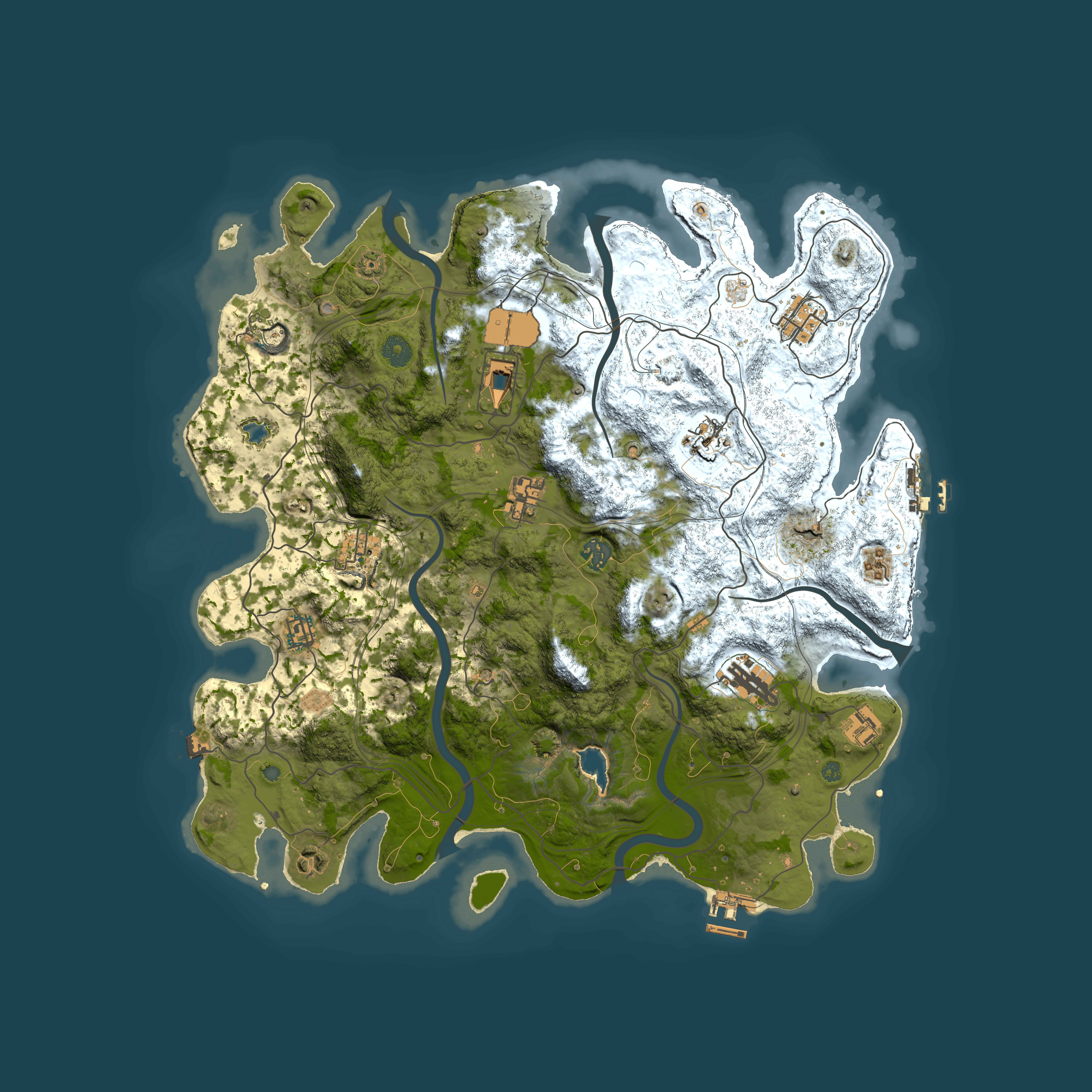 Full top-down render of Rust map seed 0, 4250x4250m