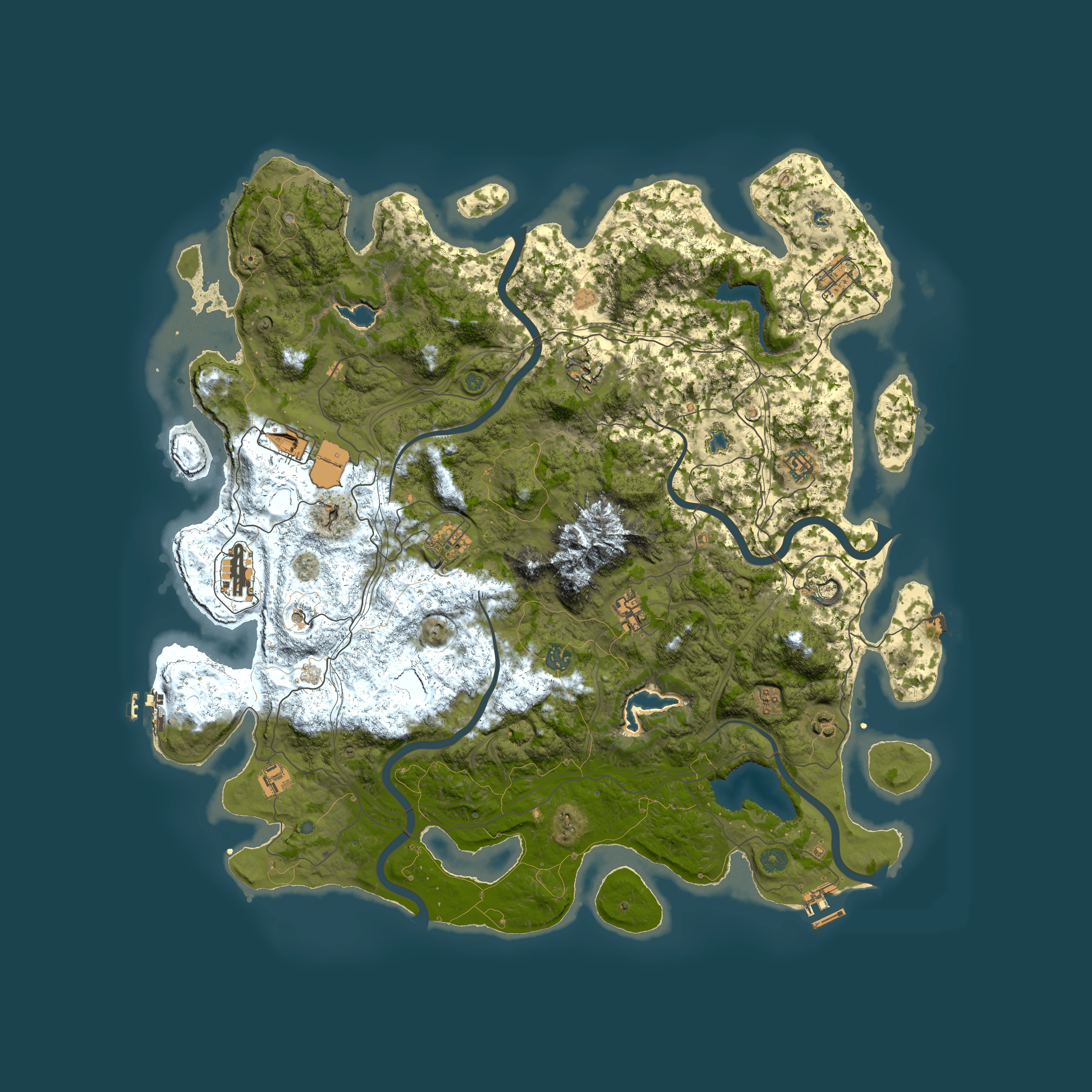 Full top-down render of Rust map seed 1060854443, 5000x5000m