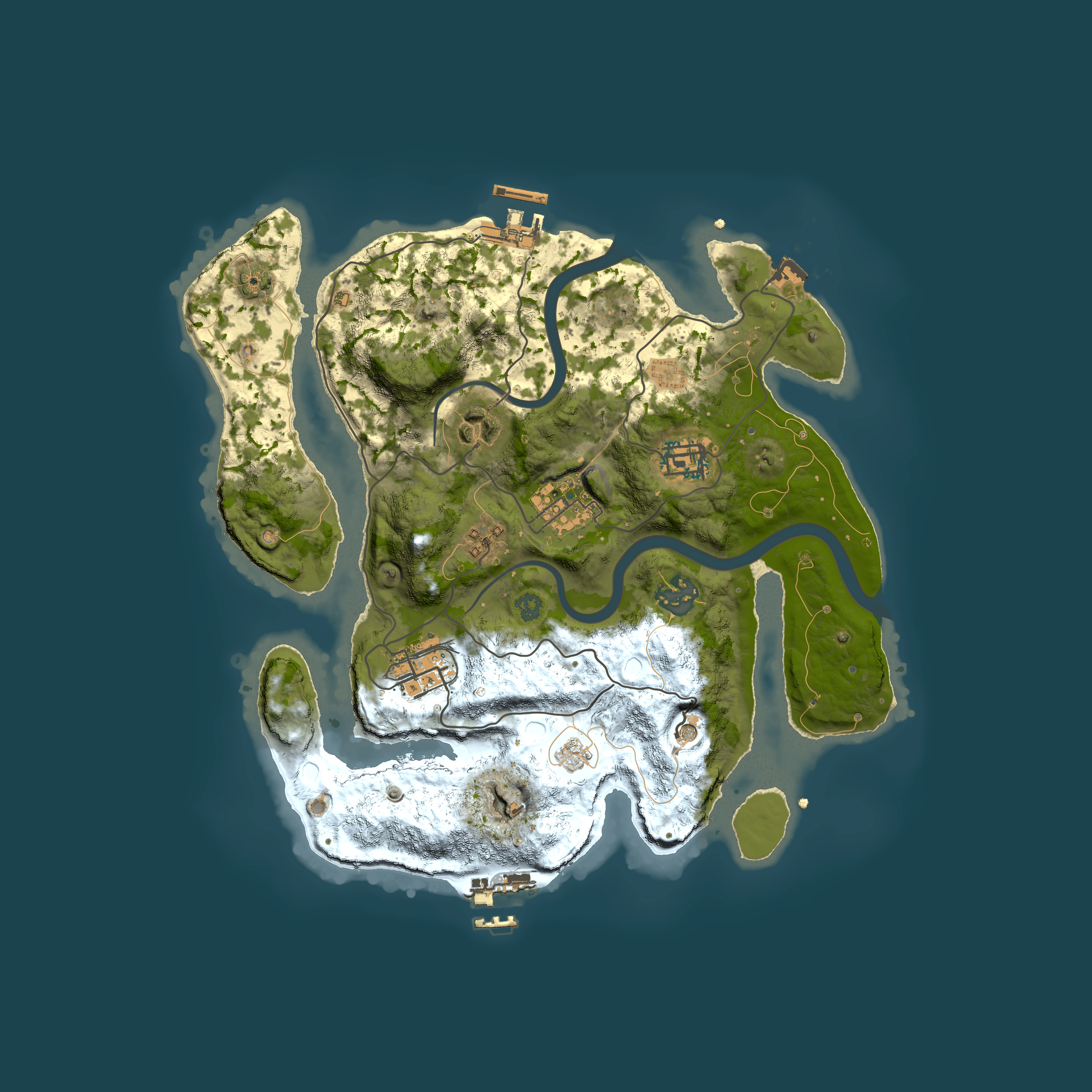 Full top-down render of Rust map seed 197897632, 3000x3000m