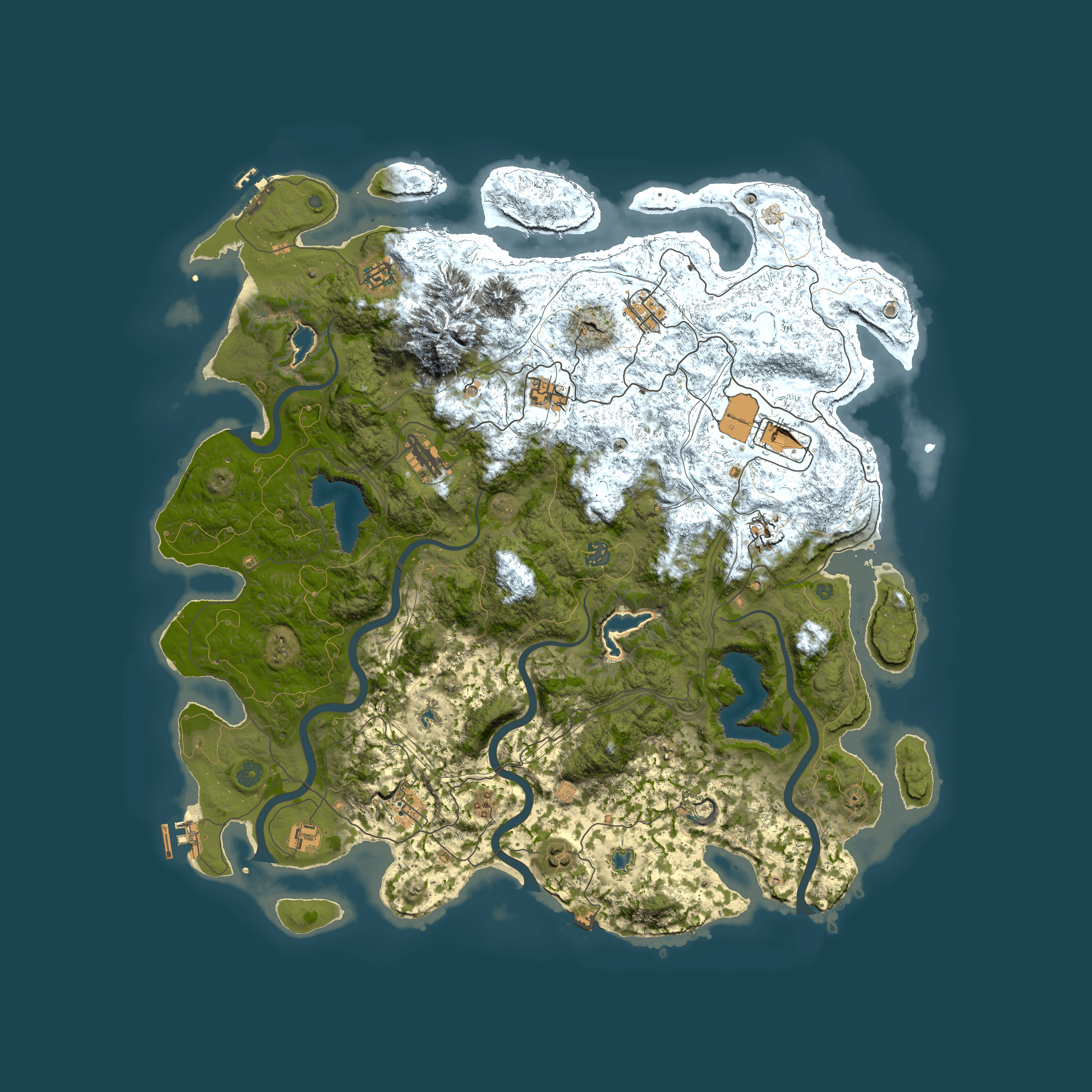 Full top-down render of Rust map seed 230053156, 5000x5000m