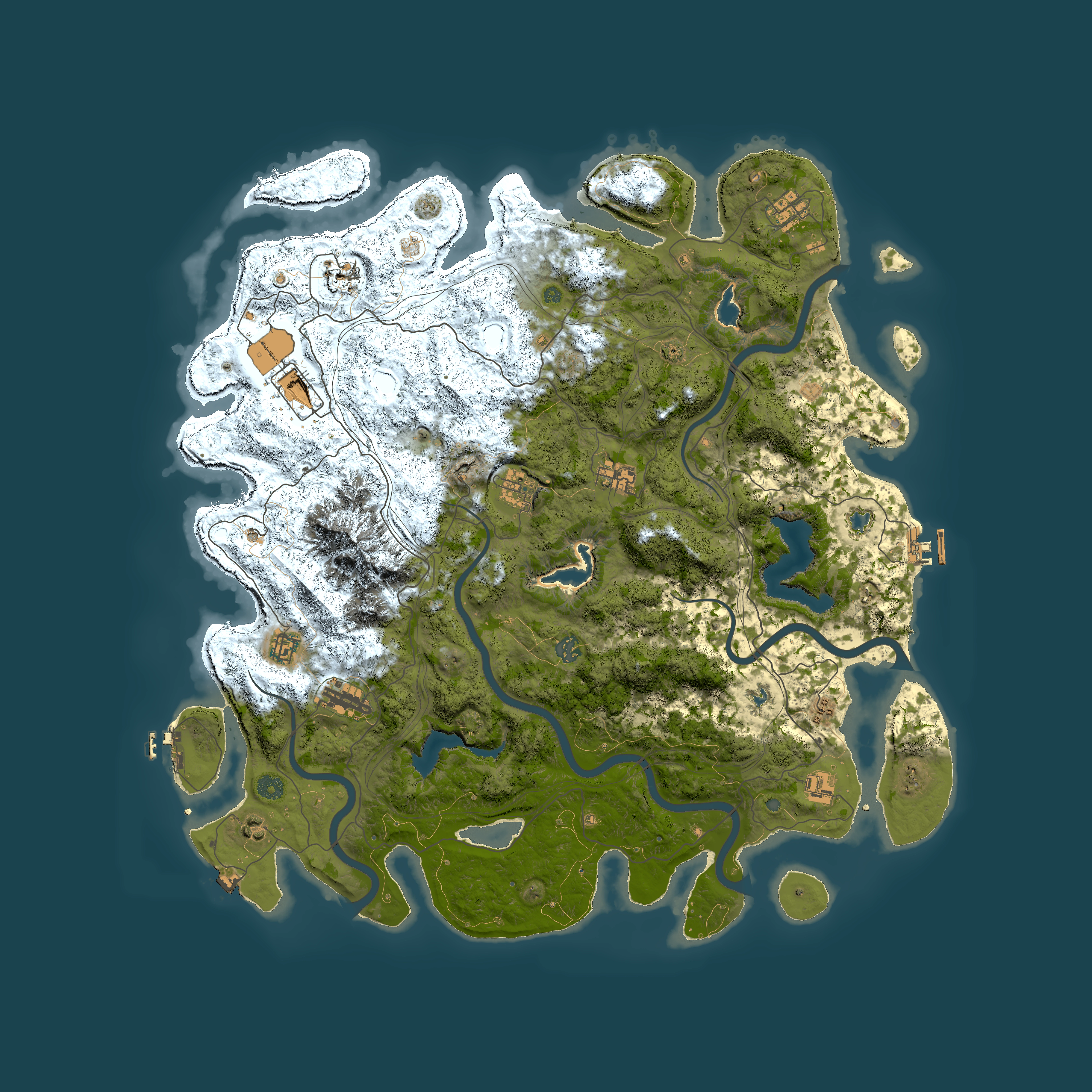 Full top-down render of Rust map seed 808014088, 5000x5000m
