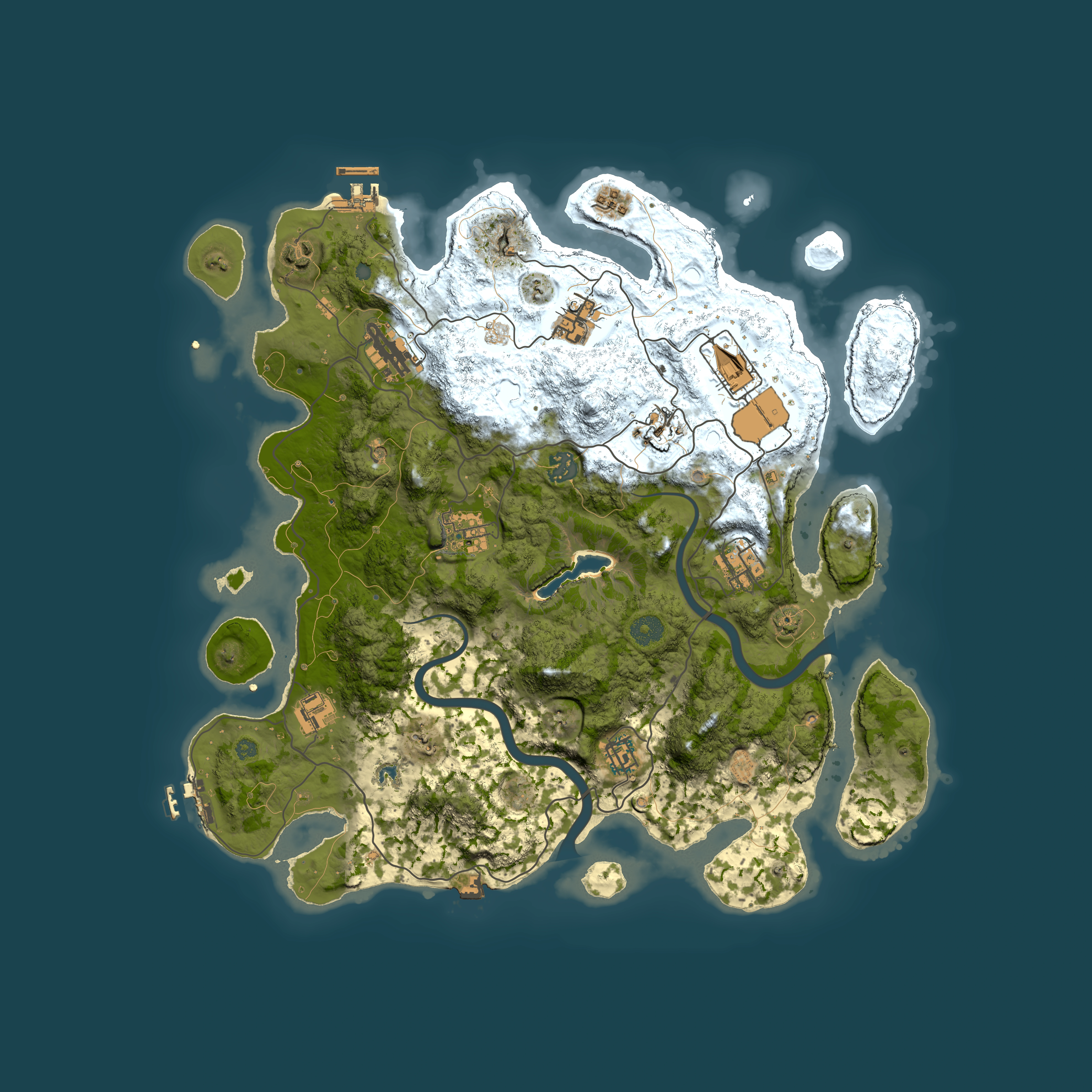 Full top-down render of Rust map seed 1672243542, 4000x4000m