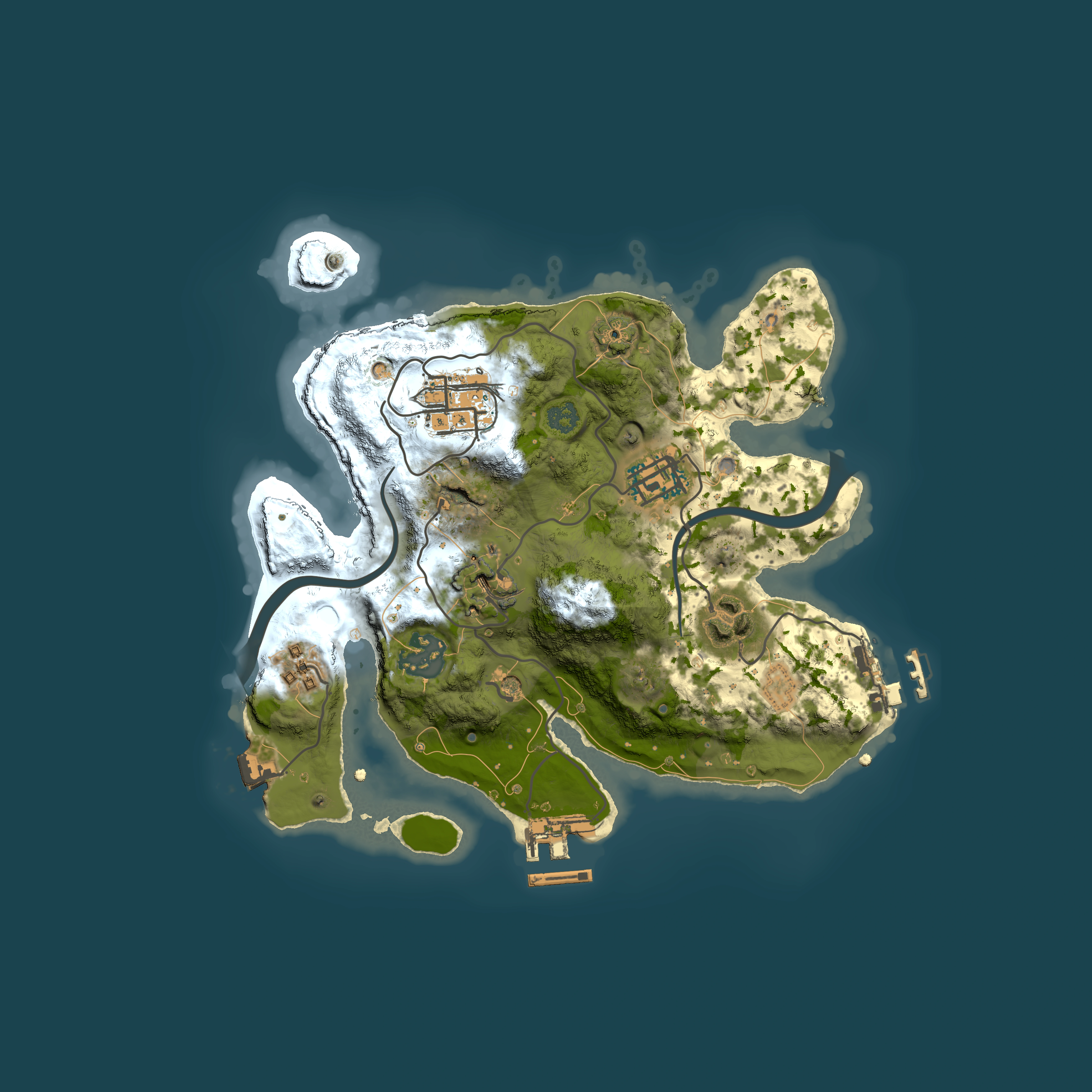 Full top-down render of Rust map seed 1558390763, 2500x2500m