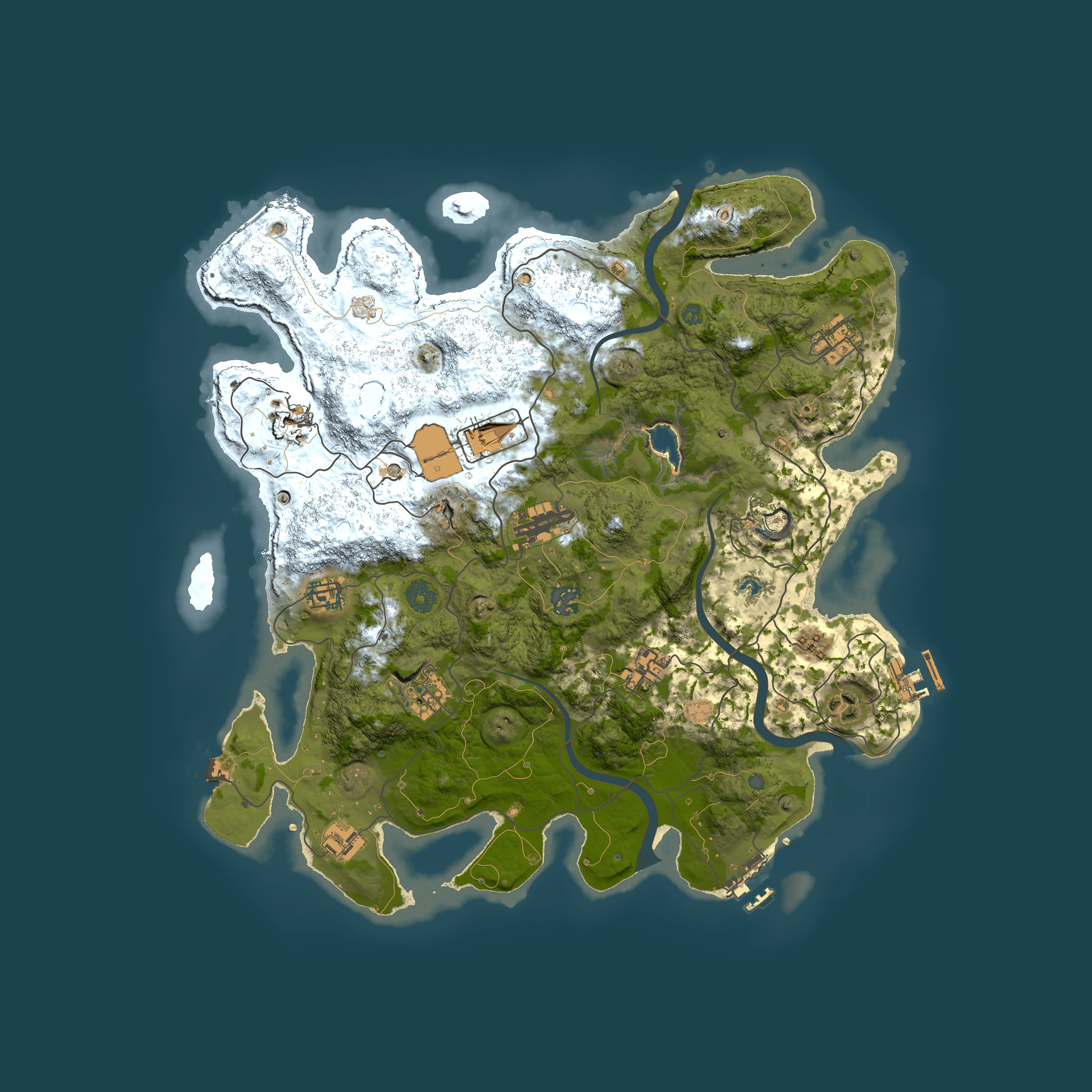 Full top-down render of Rust map seed 709001364, 4000x4000m