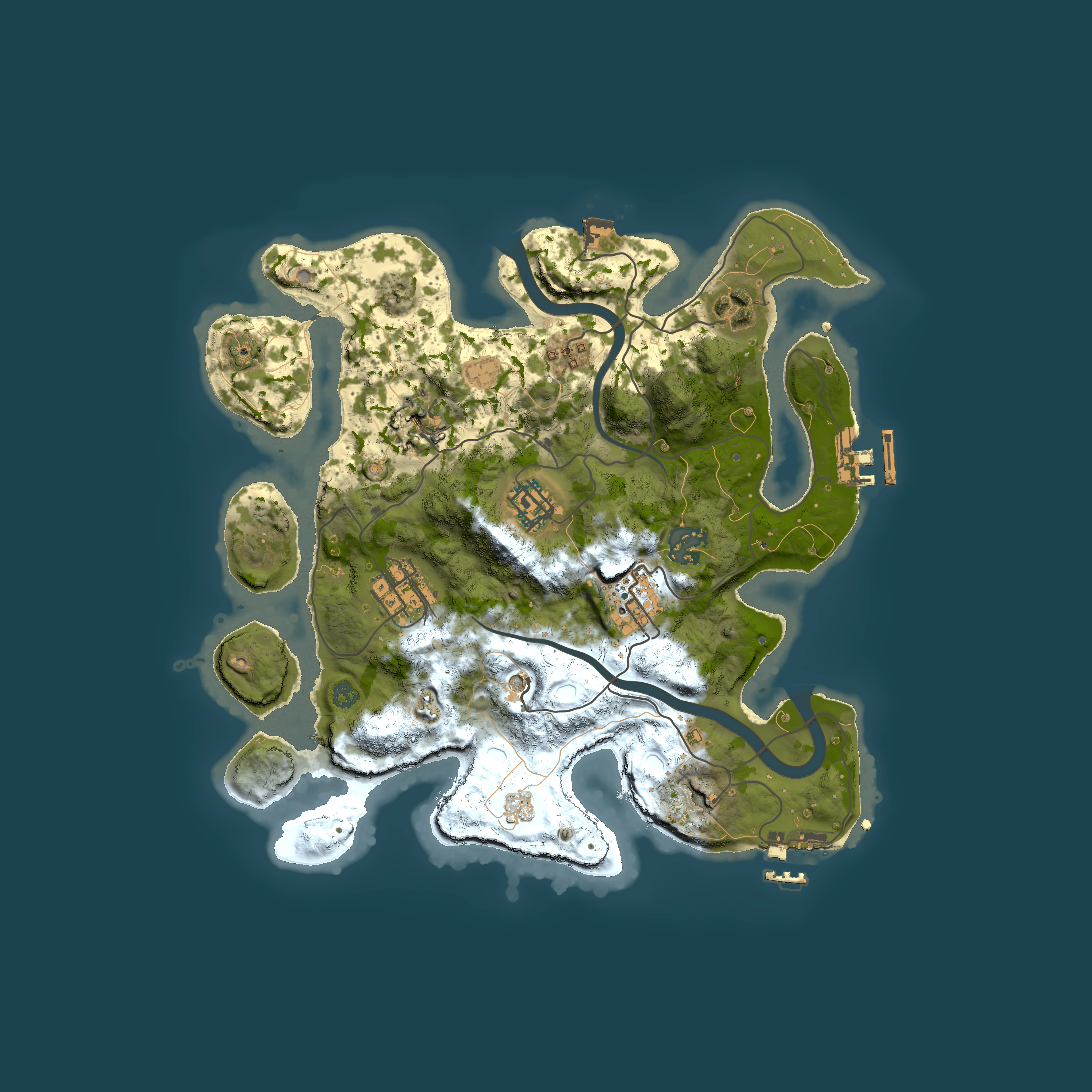 Full top-down render of Rust map seed 256827694, 3000x3000m