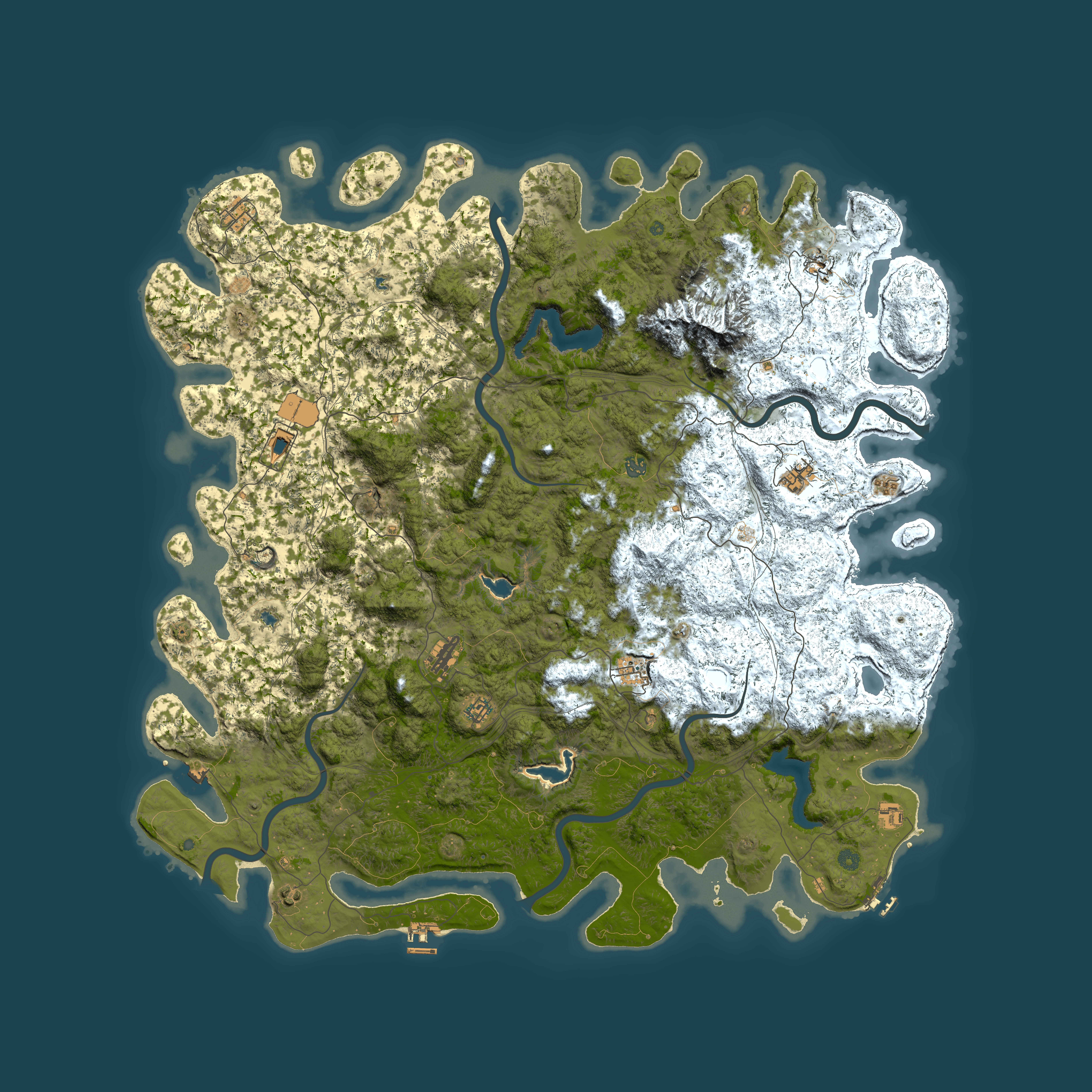 Full top-down render of Rust map seed 164585242, 6000x6000m