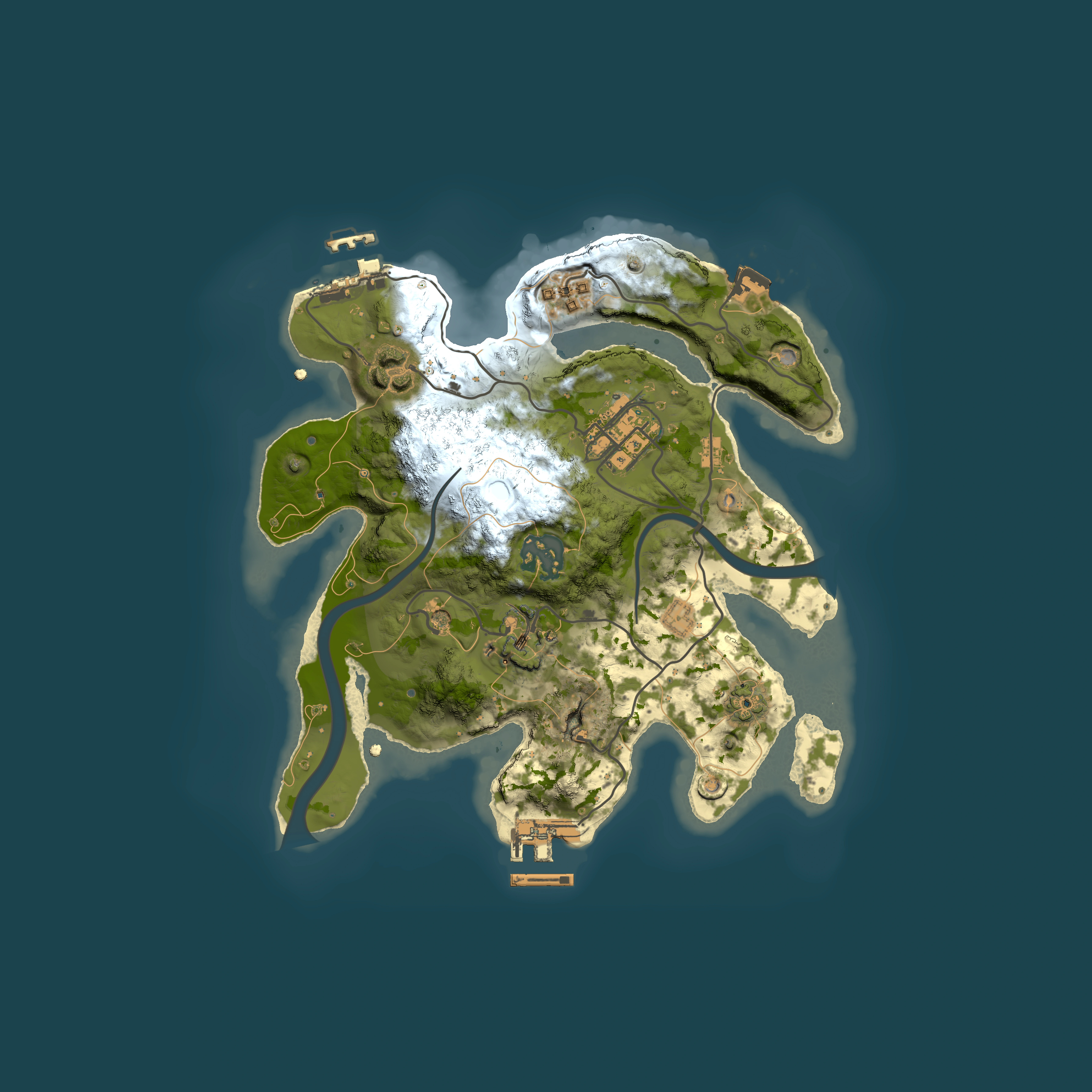 Full top-down render of Rust map seed 1222874982, 2500x2500m