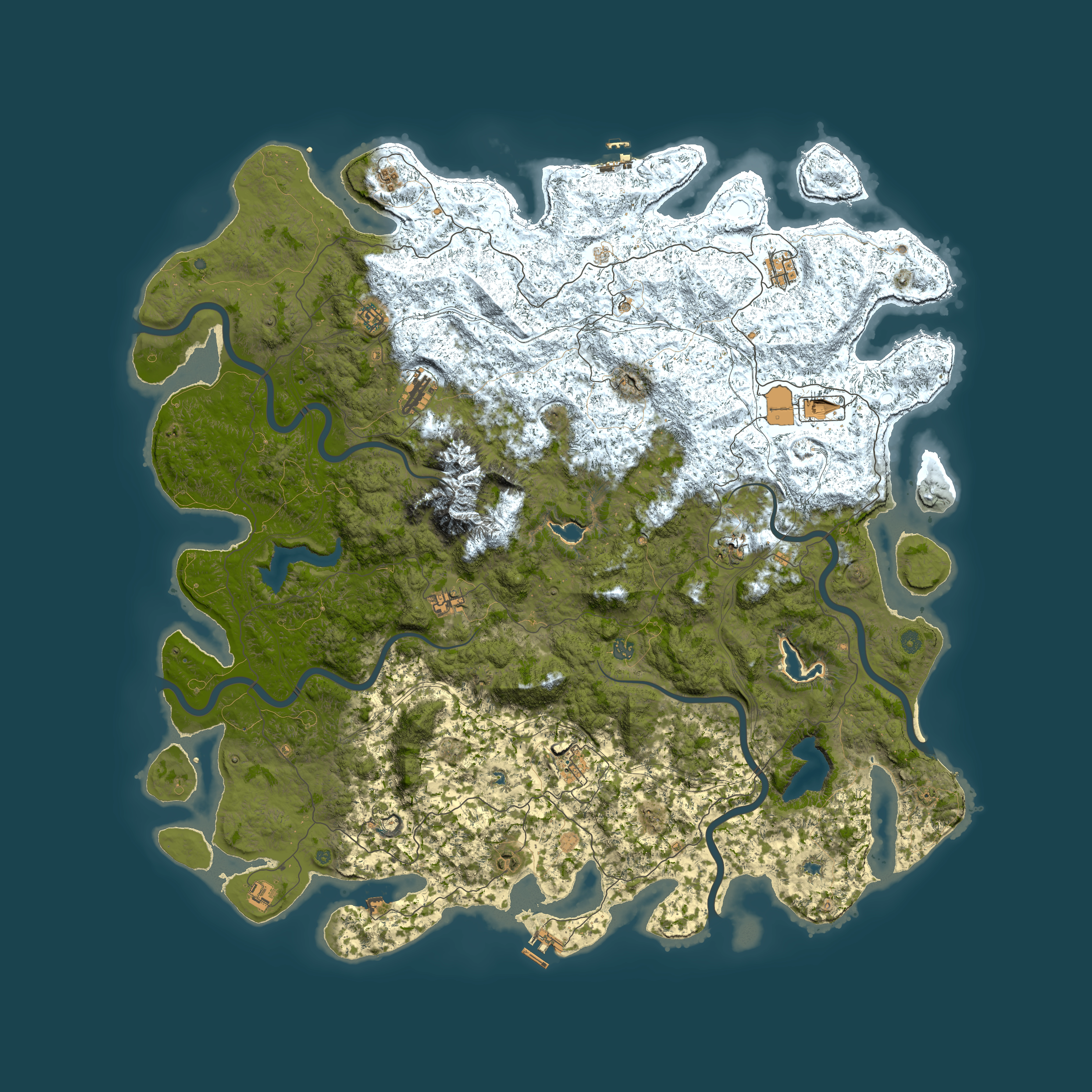 Full top-down render of Rust map seed 191718121, 6000x6000m