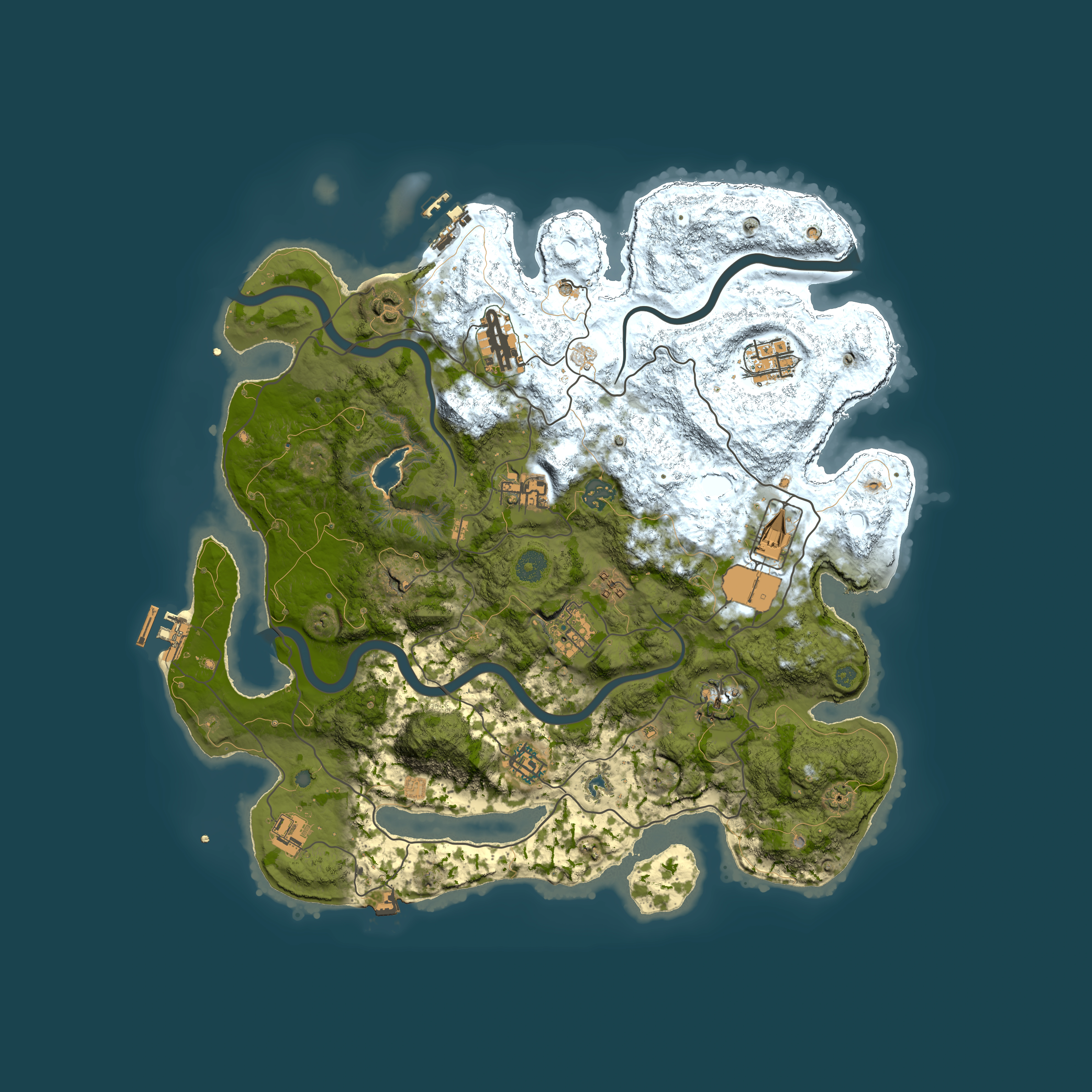 Full top-down render of Rust map seed 843832473, 4000x4000m