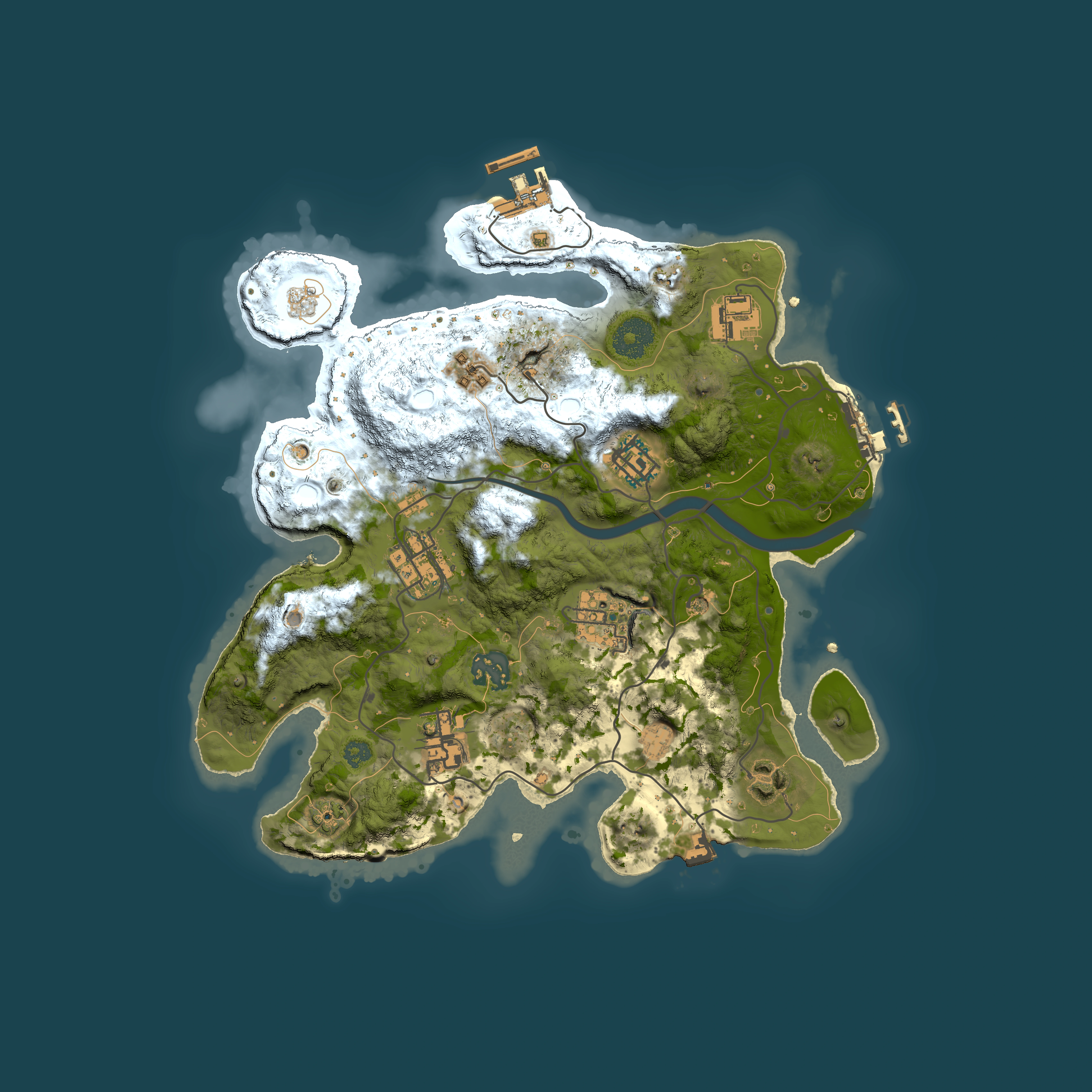 Full top-down render of Rust map seed 2098492700, 3000x3000m
