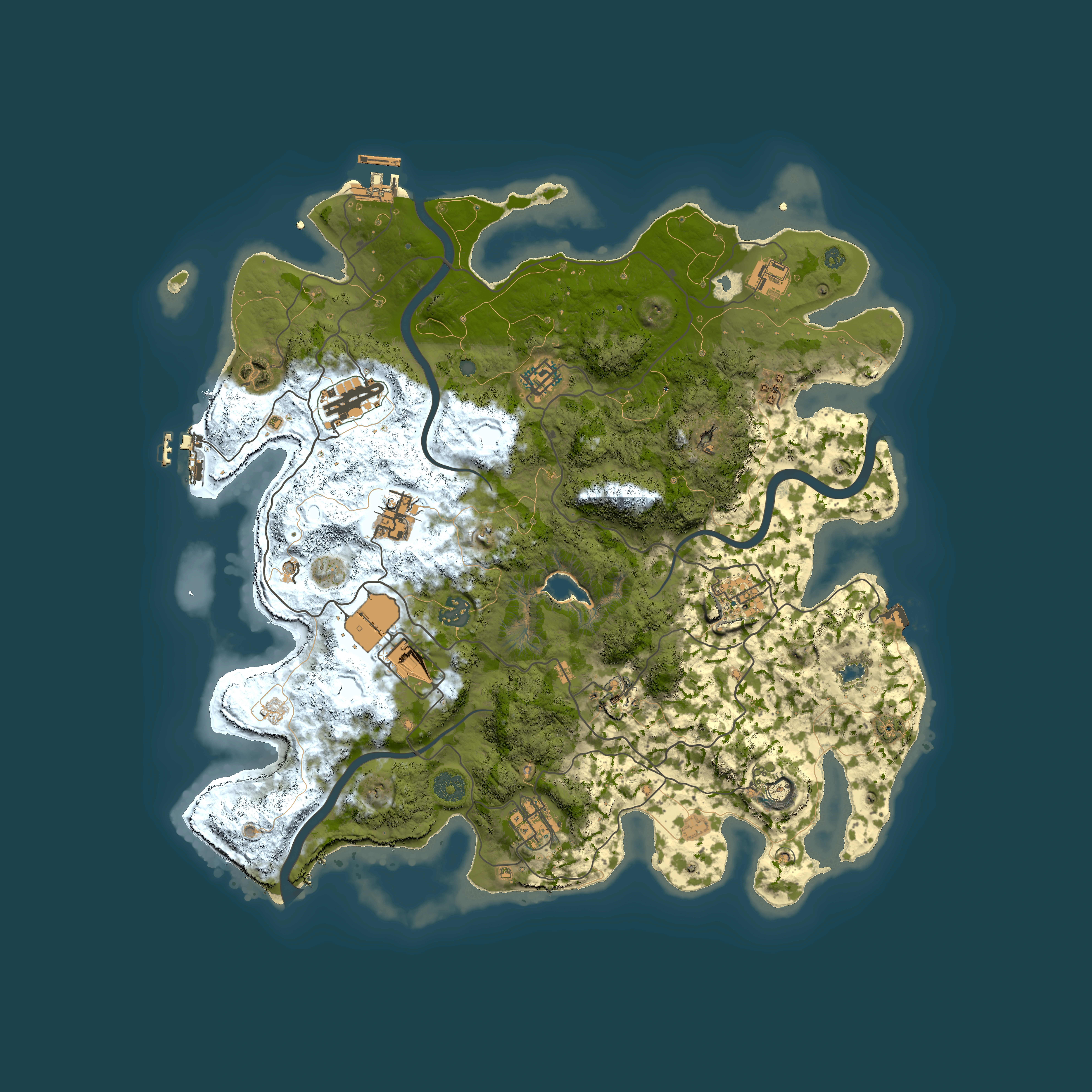 Full top-down render of Rust map seed 888598789, 4000x4000m