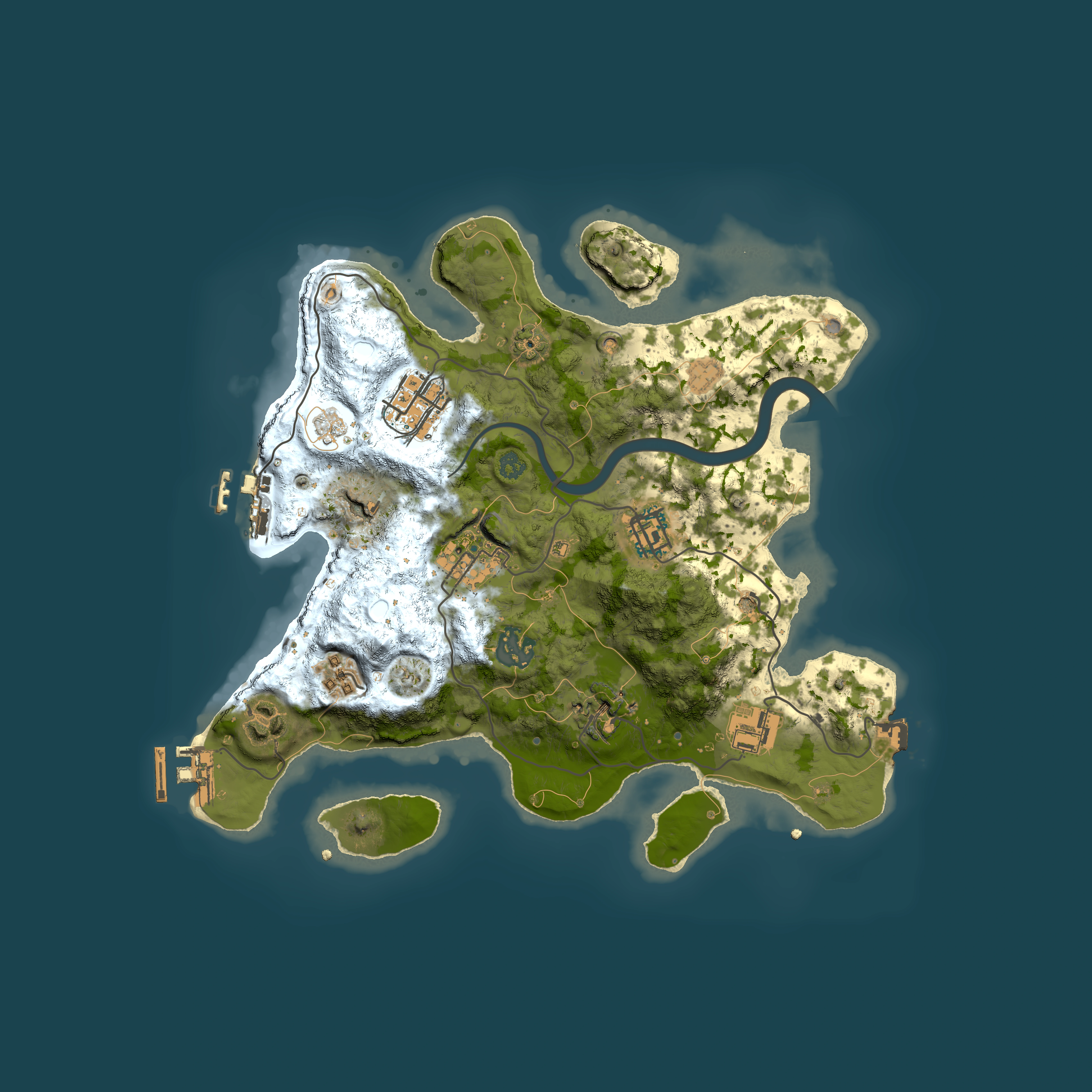 Full top-down render of Rust map seed 1216110099, 3000x3000m