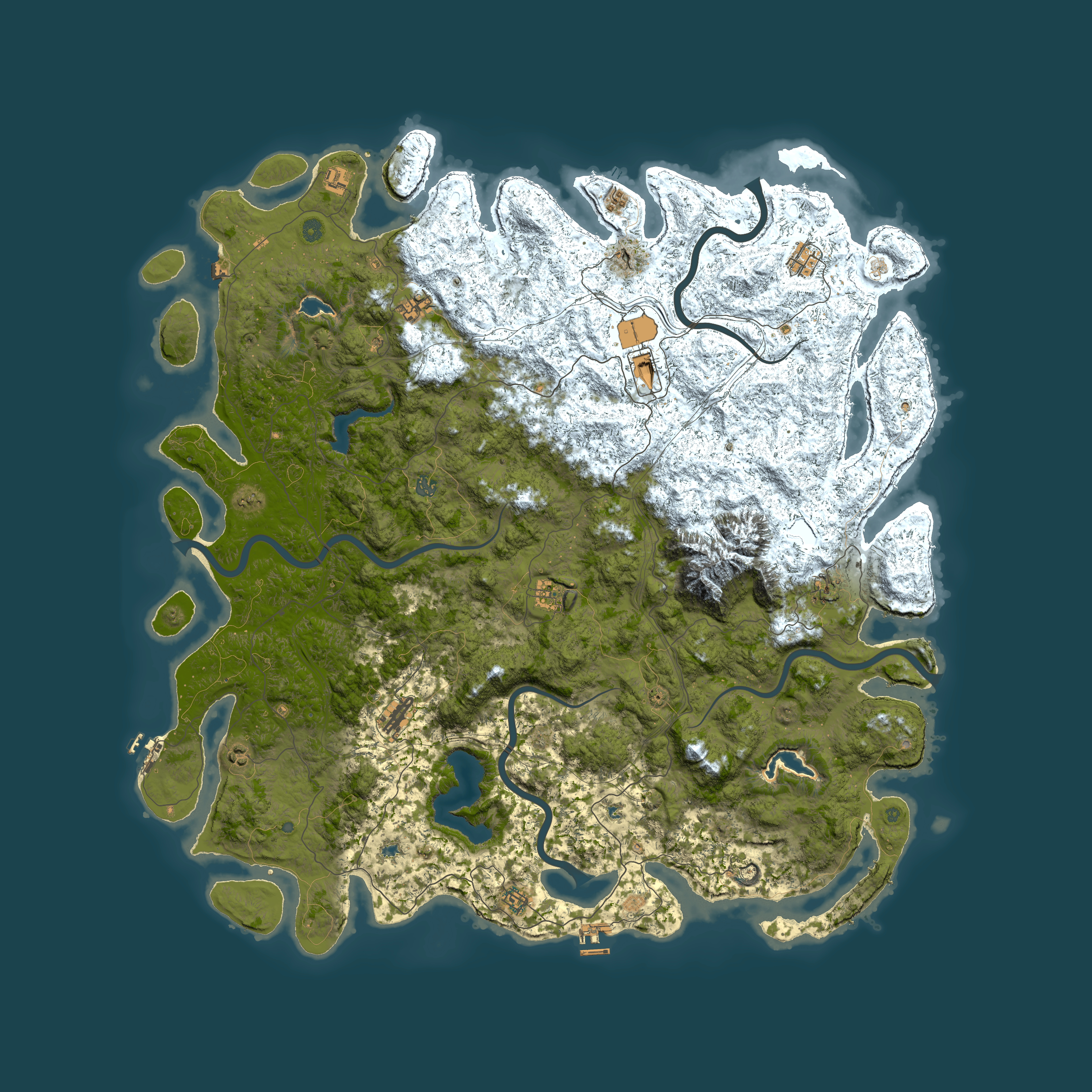 Full top-down render of Rust map seed 73091571, 6000x6000m