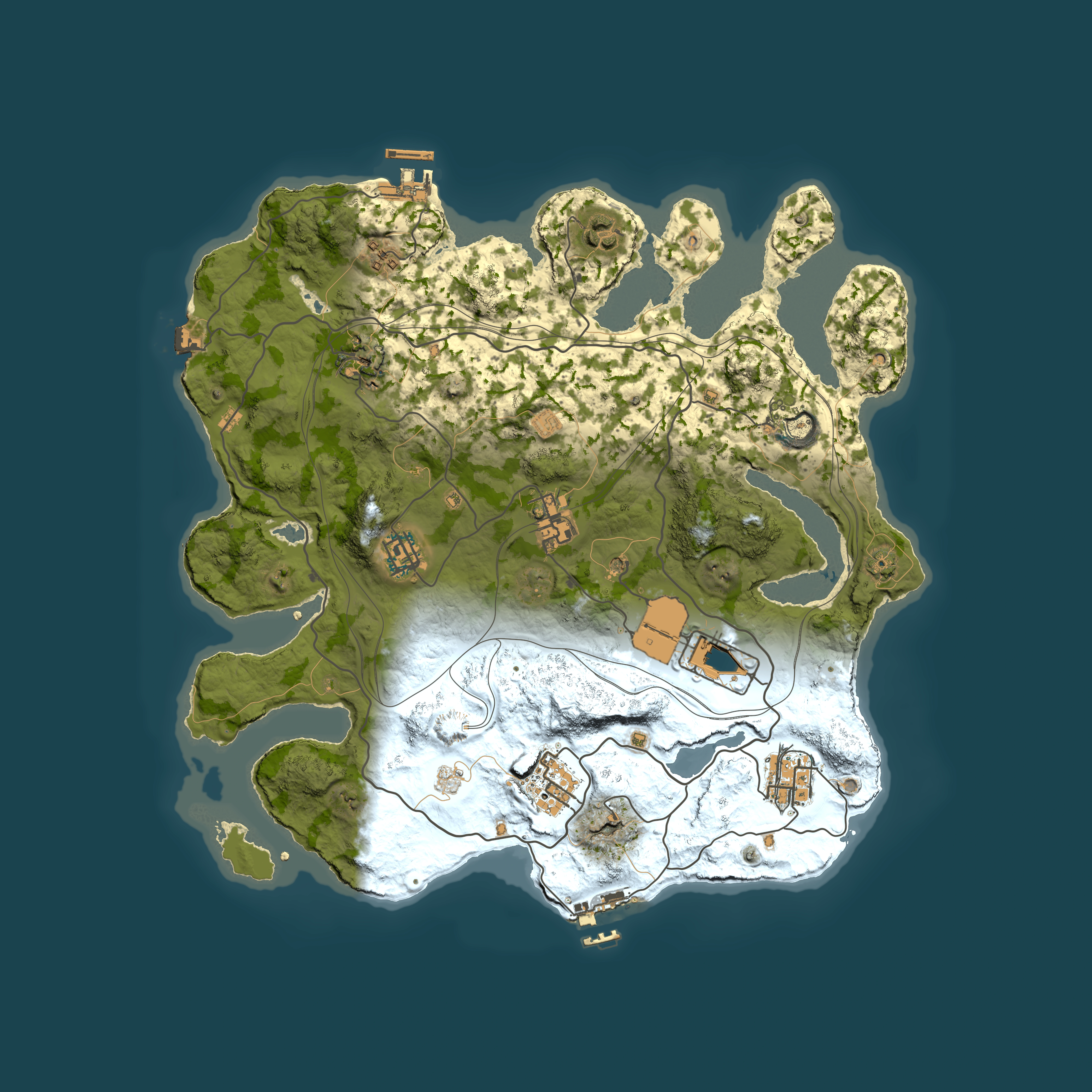 Full top-down render of Rust map seed 1234, 3500x3500m