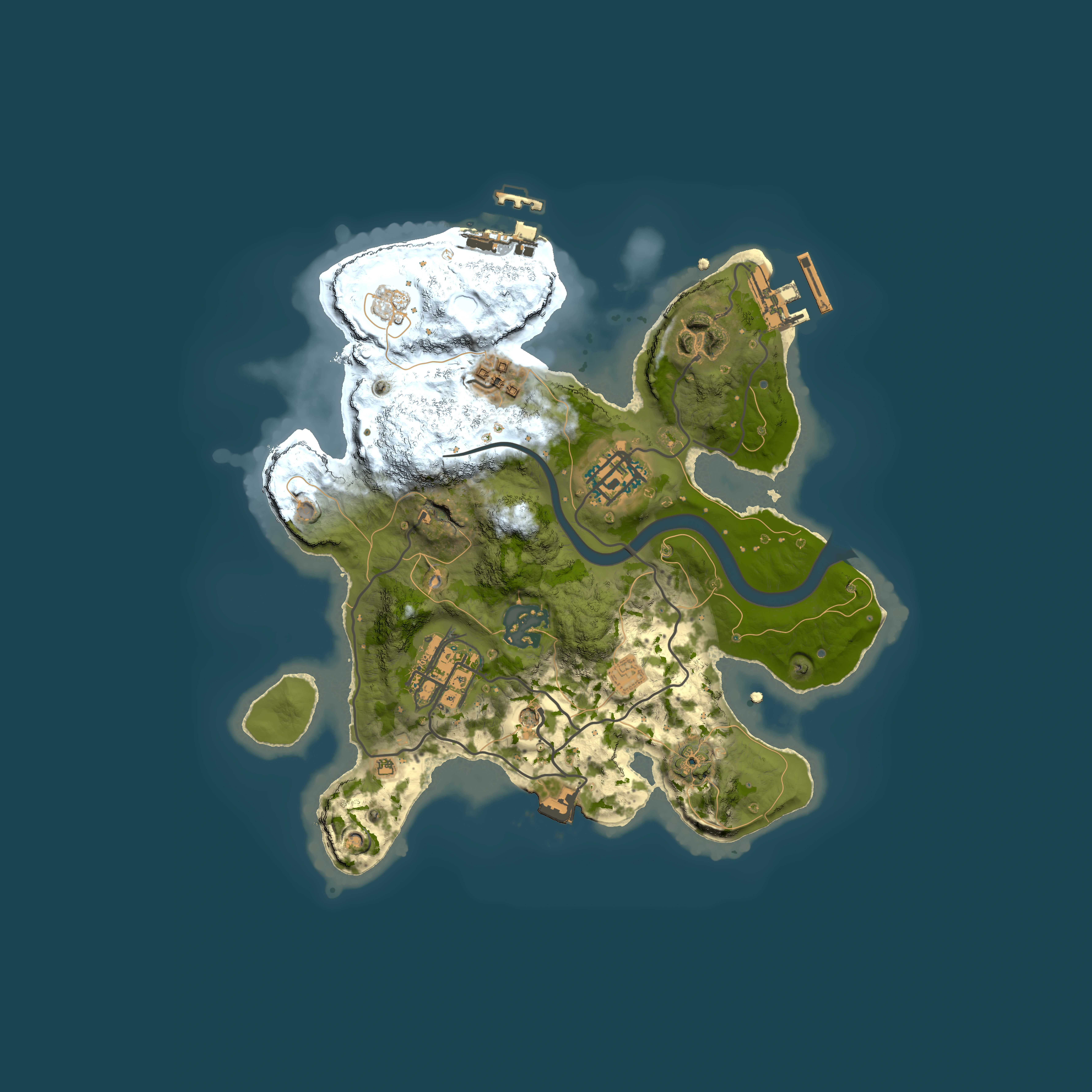 Full top-down render of Rust map seed 129590930, 2500x2500m