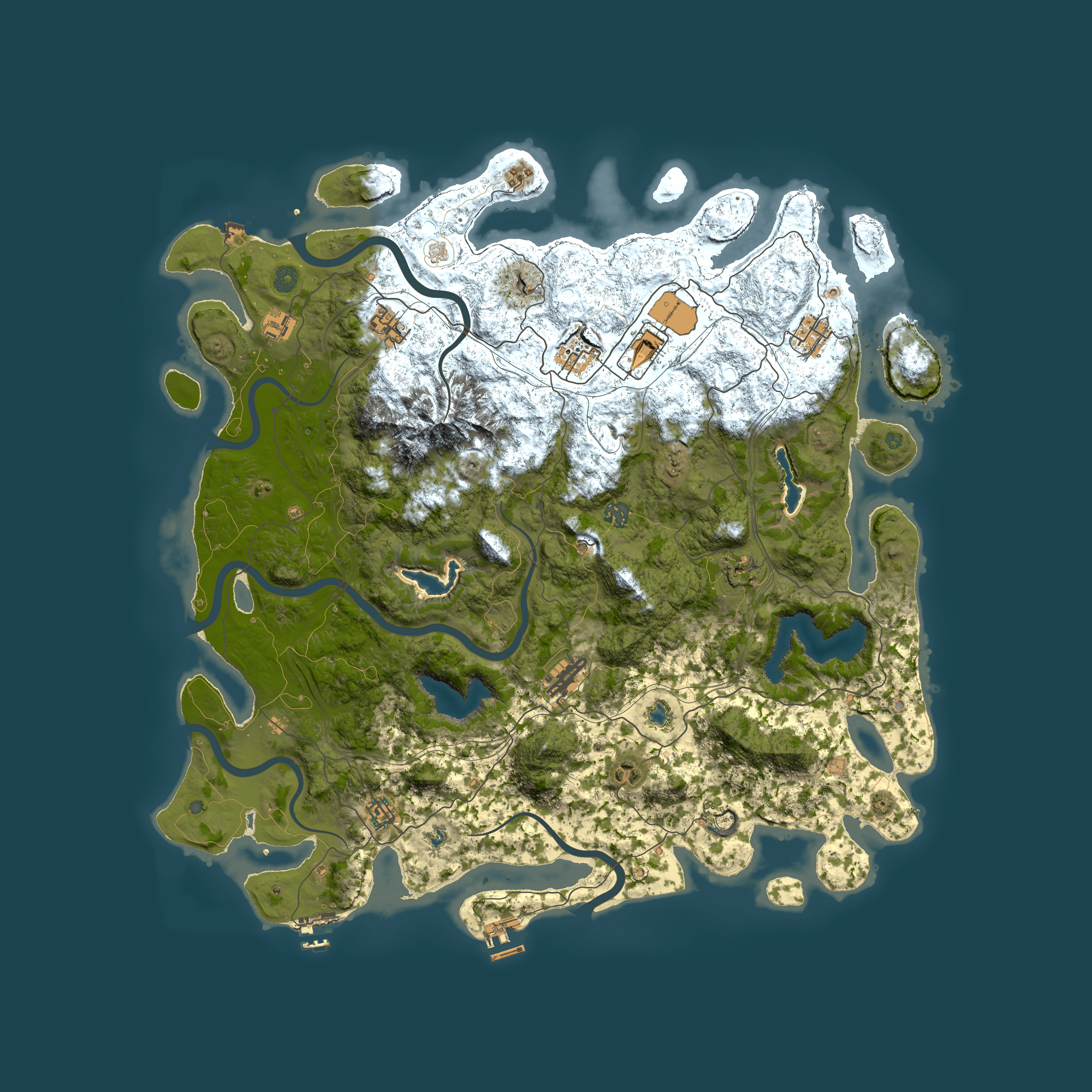 Full top-down render of Rust map seed 1021071088, 5000x5000m
