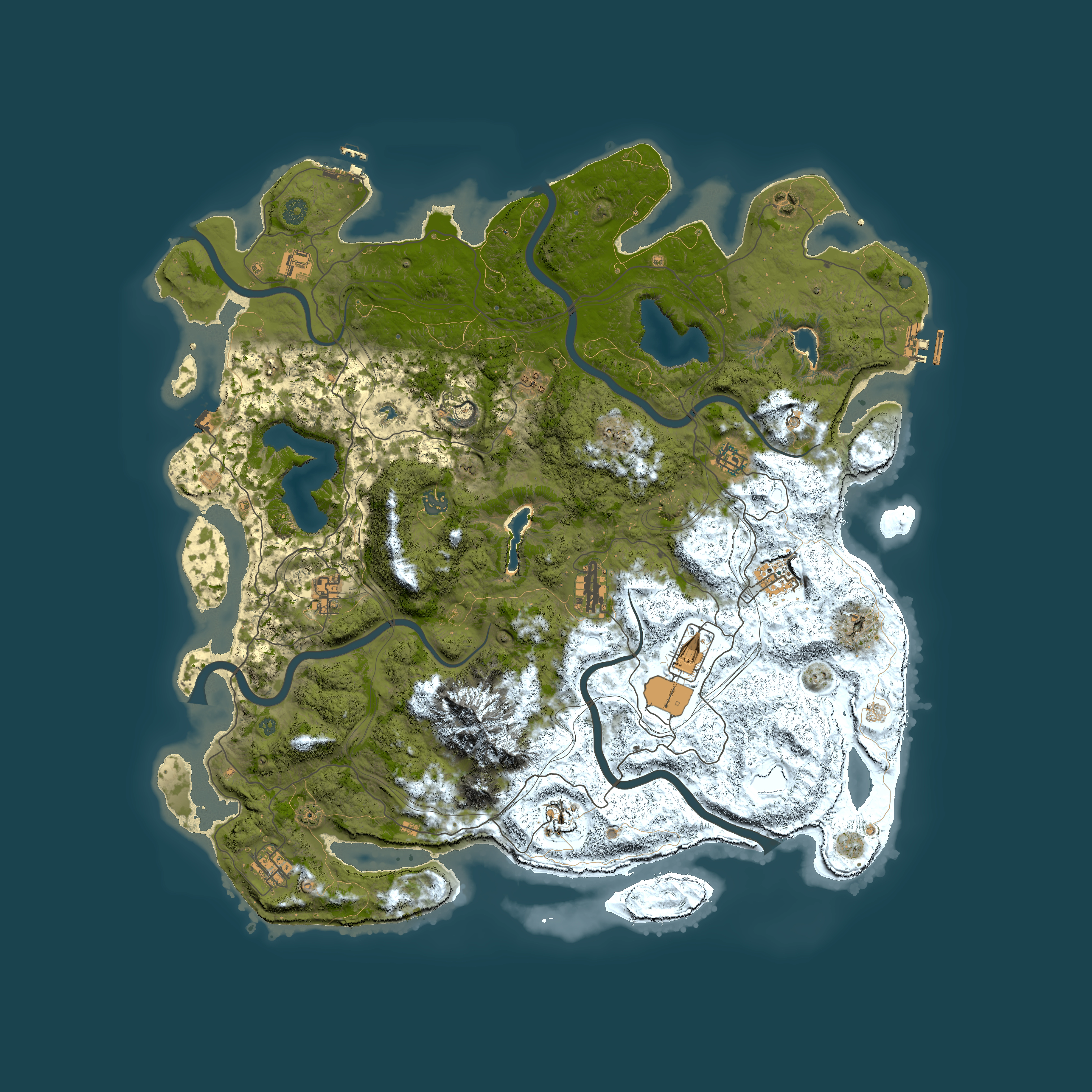 Full top-down render of Rust map seed 2070016198, 5000x5000m